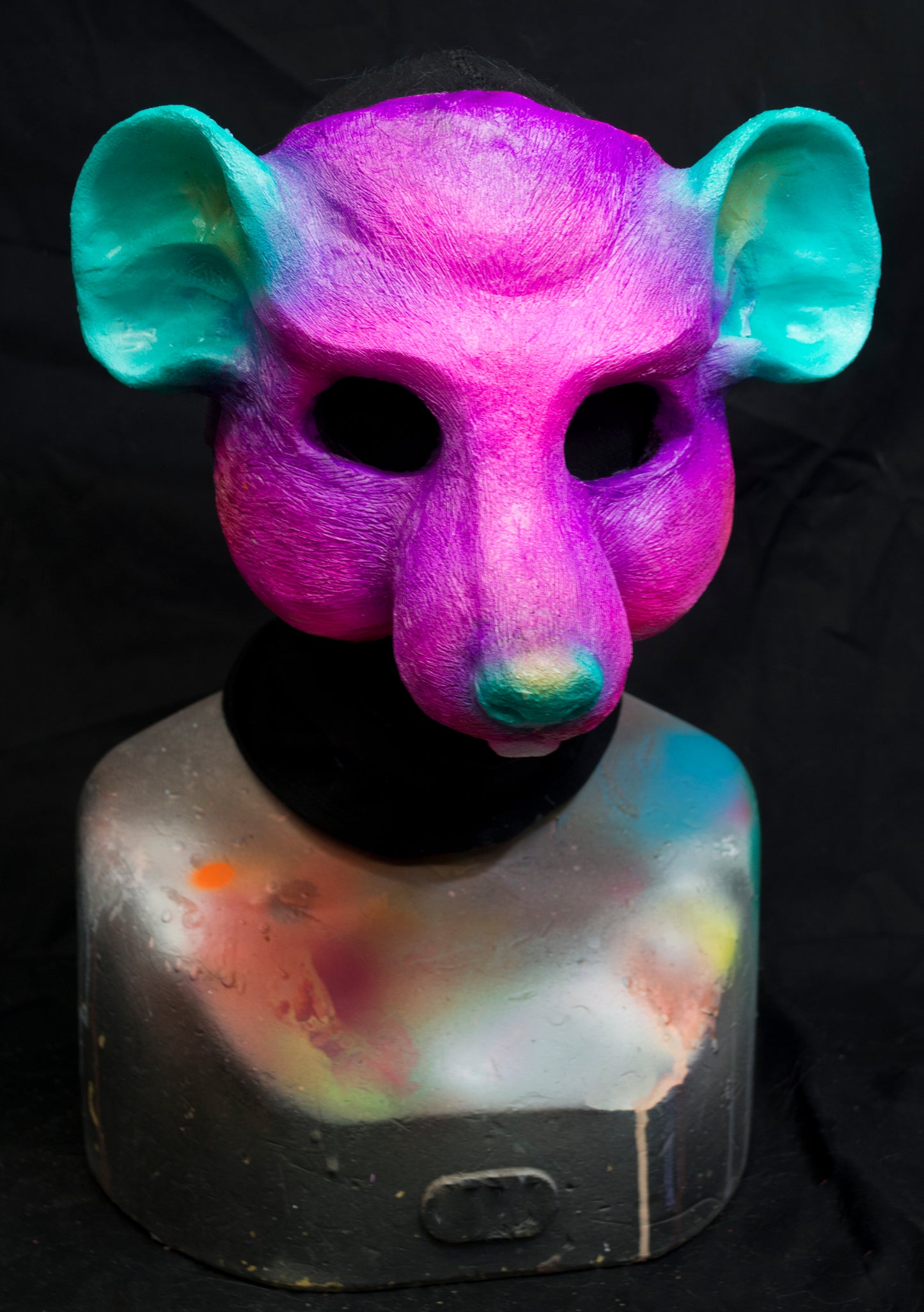Purple Rat, UV reactive mask for LARP, performance and costuming