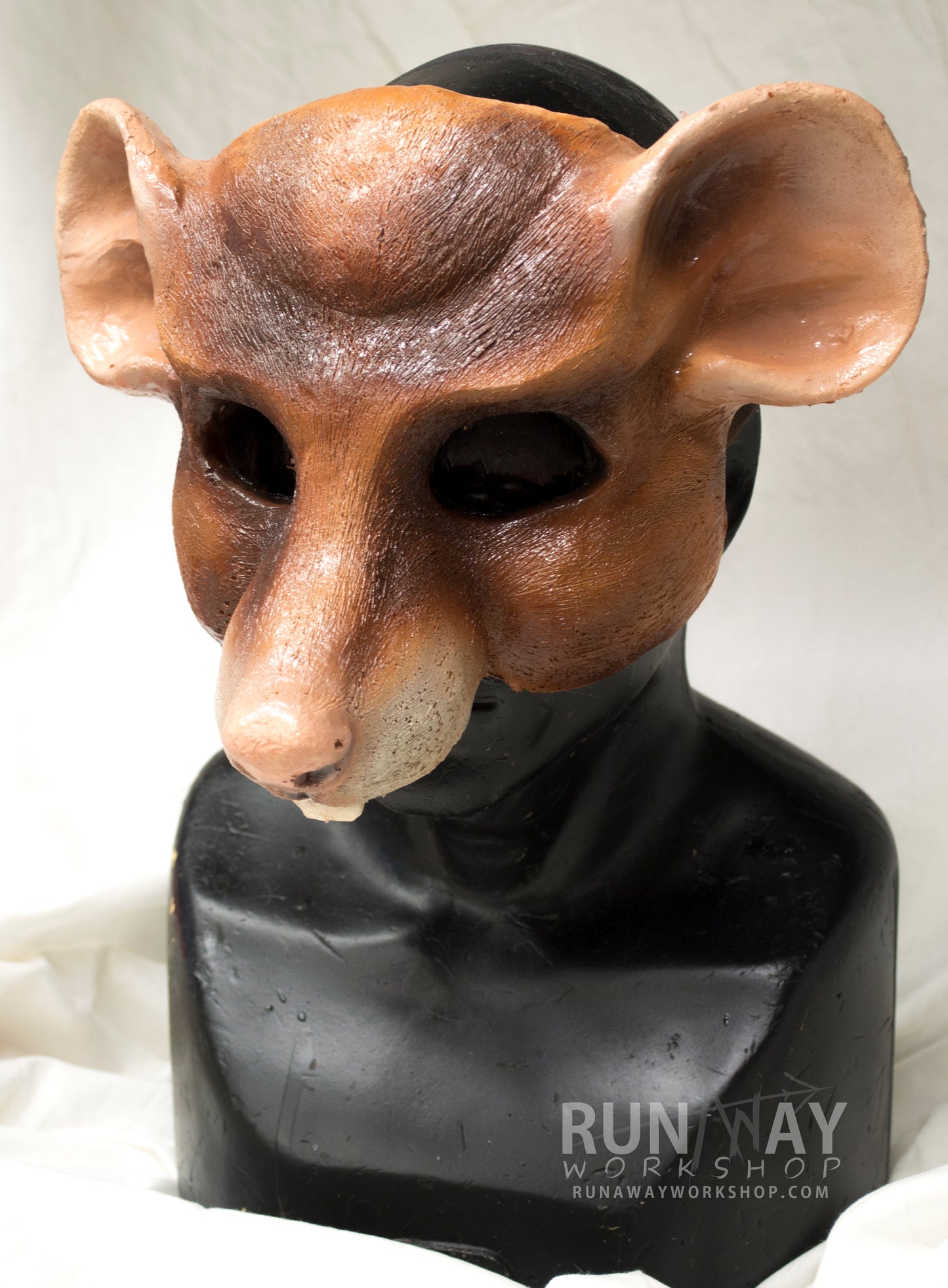 Brown and white scaven, rat folk durable mask for LARP, performance and costuming