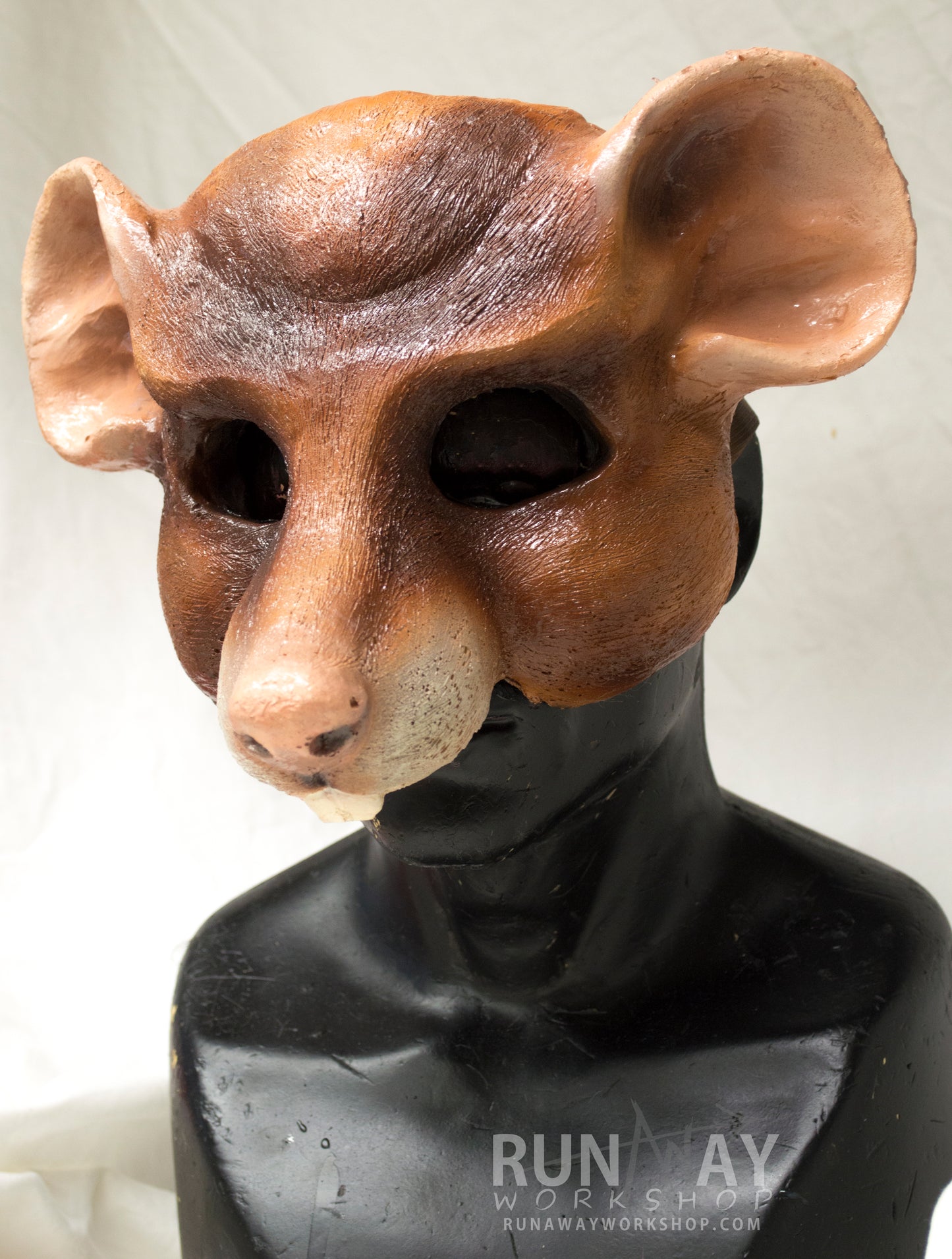 Brown and white scaven, rat folk durable mask for LARP, performance and costuming