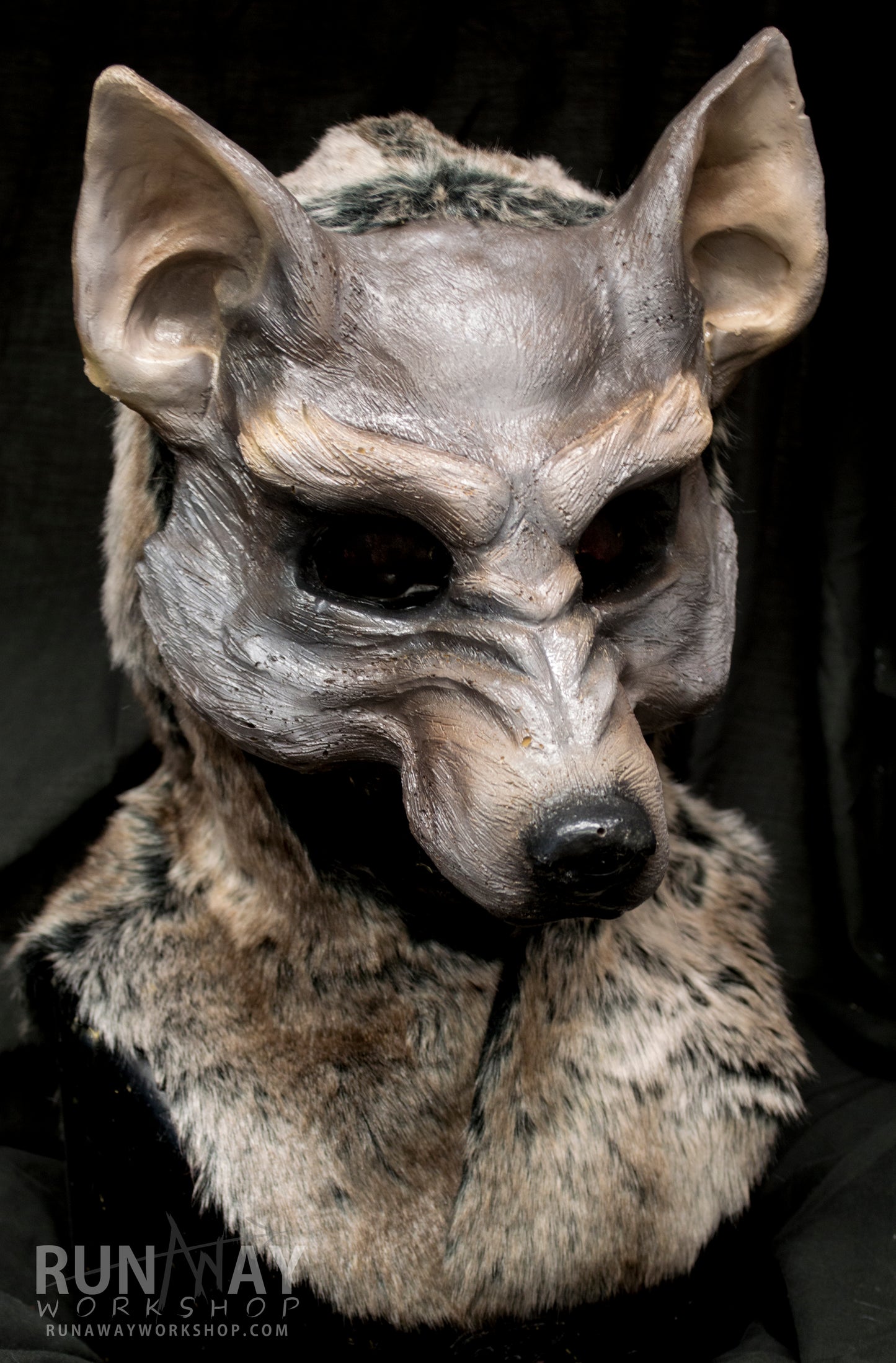 Grey / Brown wolf, durable hooded mask for LARP and tail, performance and costuming