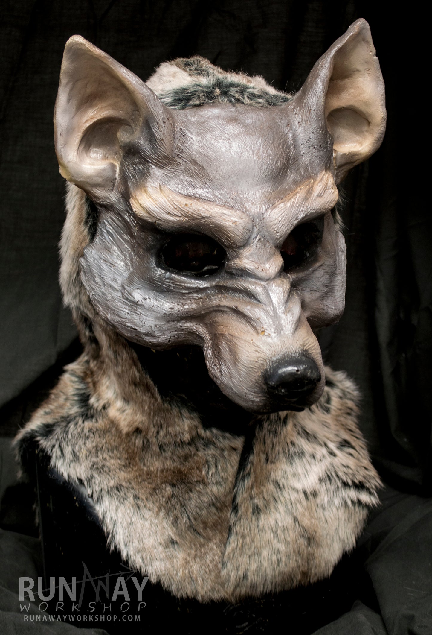 Grey / Brown wolf, durable hooded mask for LARP and tail, performance and costuming