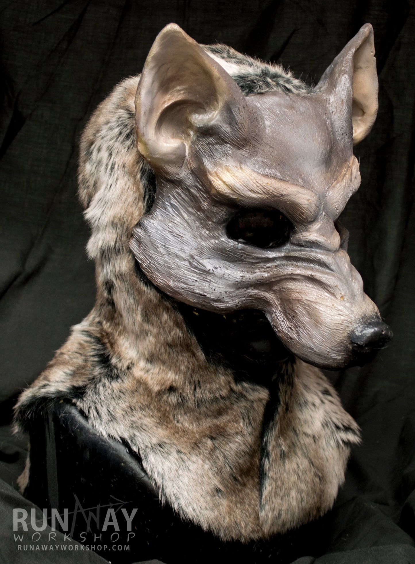 Grey / Brown wolf, durable hooded mask for LARP and tail, performance and costuming