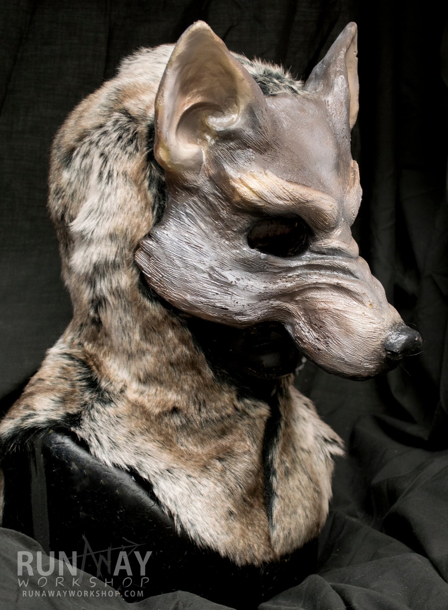 Grey / Brown wolf, durable hooded mask for LARP and tail, performance and costuming