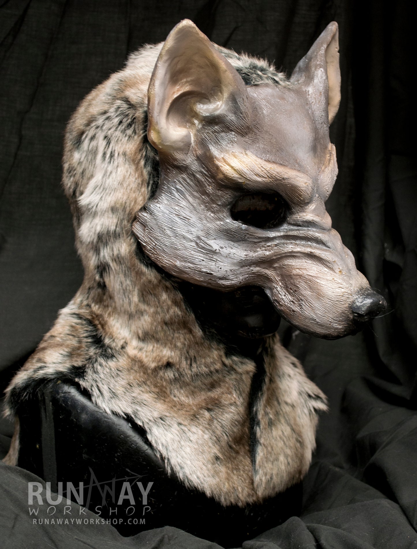 Grey / Brown wolf, durable hooded mask for LARP and tail, performance and costuming