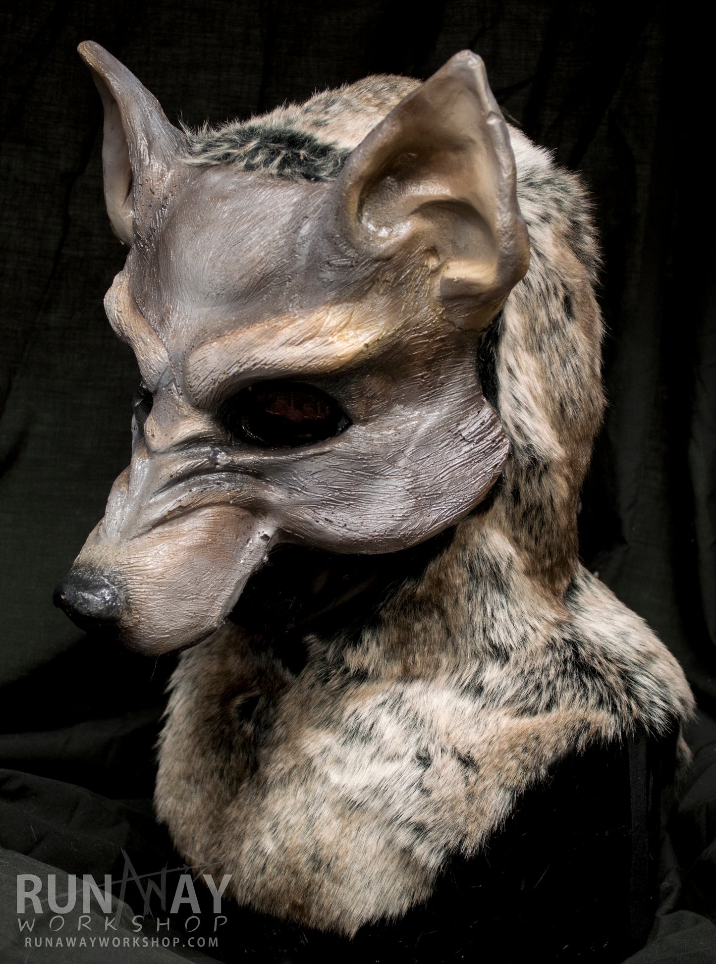 Grey / Brown wolf, durable hooded mask for LARP and tail, performance and costuming