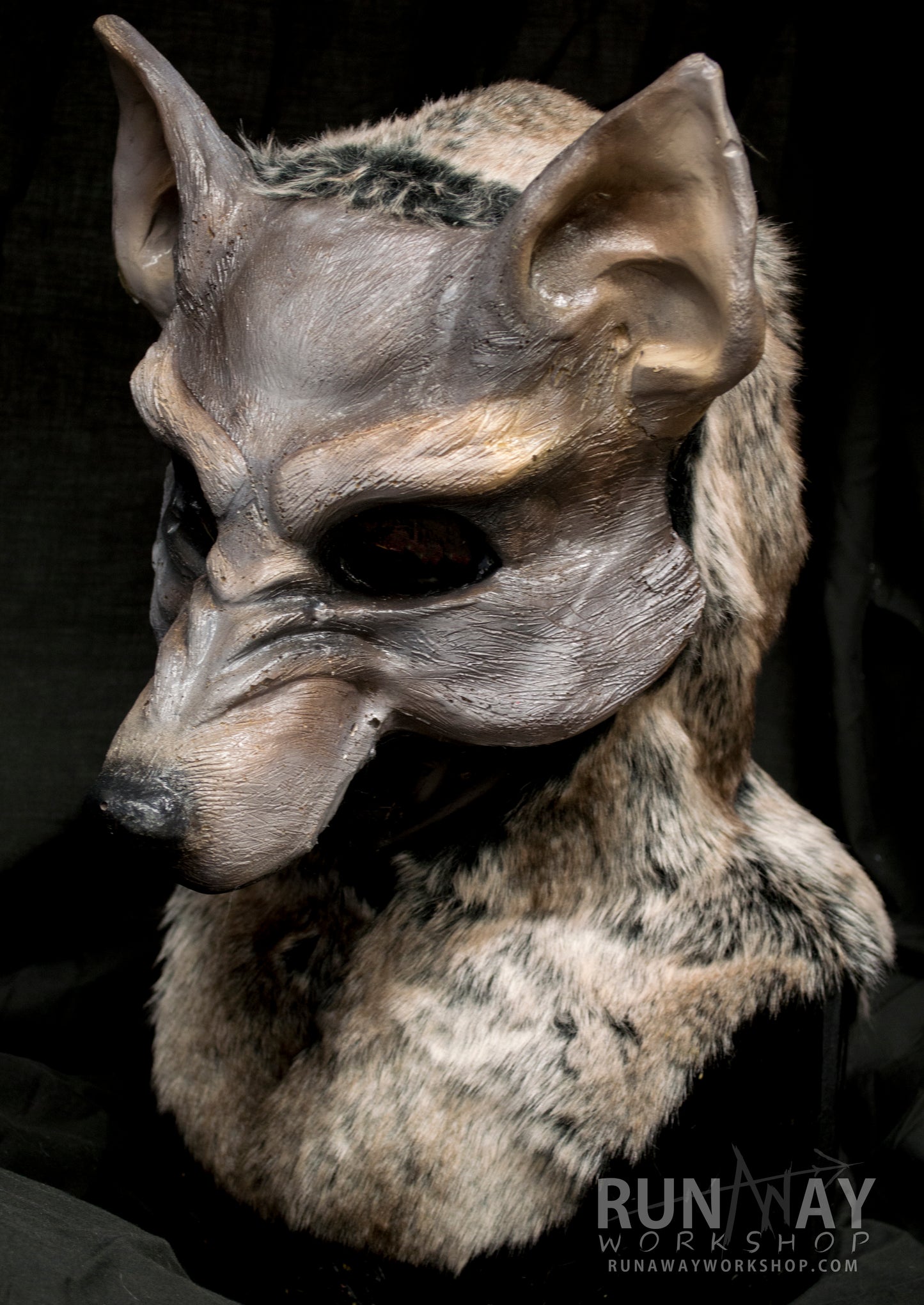 Grey / Brown wolf, durable hooded mask for LARP and tail, performance and costuming