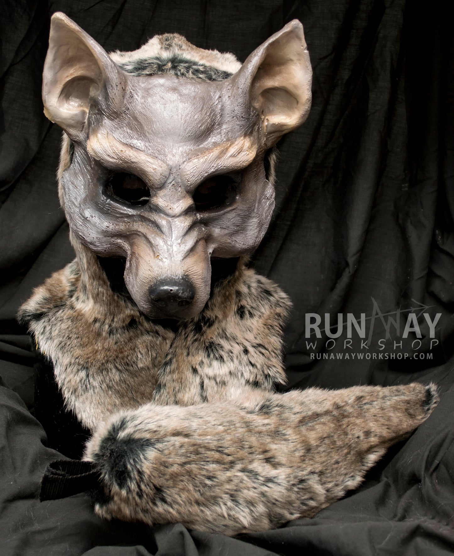 Grey / Brown wolf, durable hooded mask for LARP and tail, performance and costuming