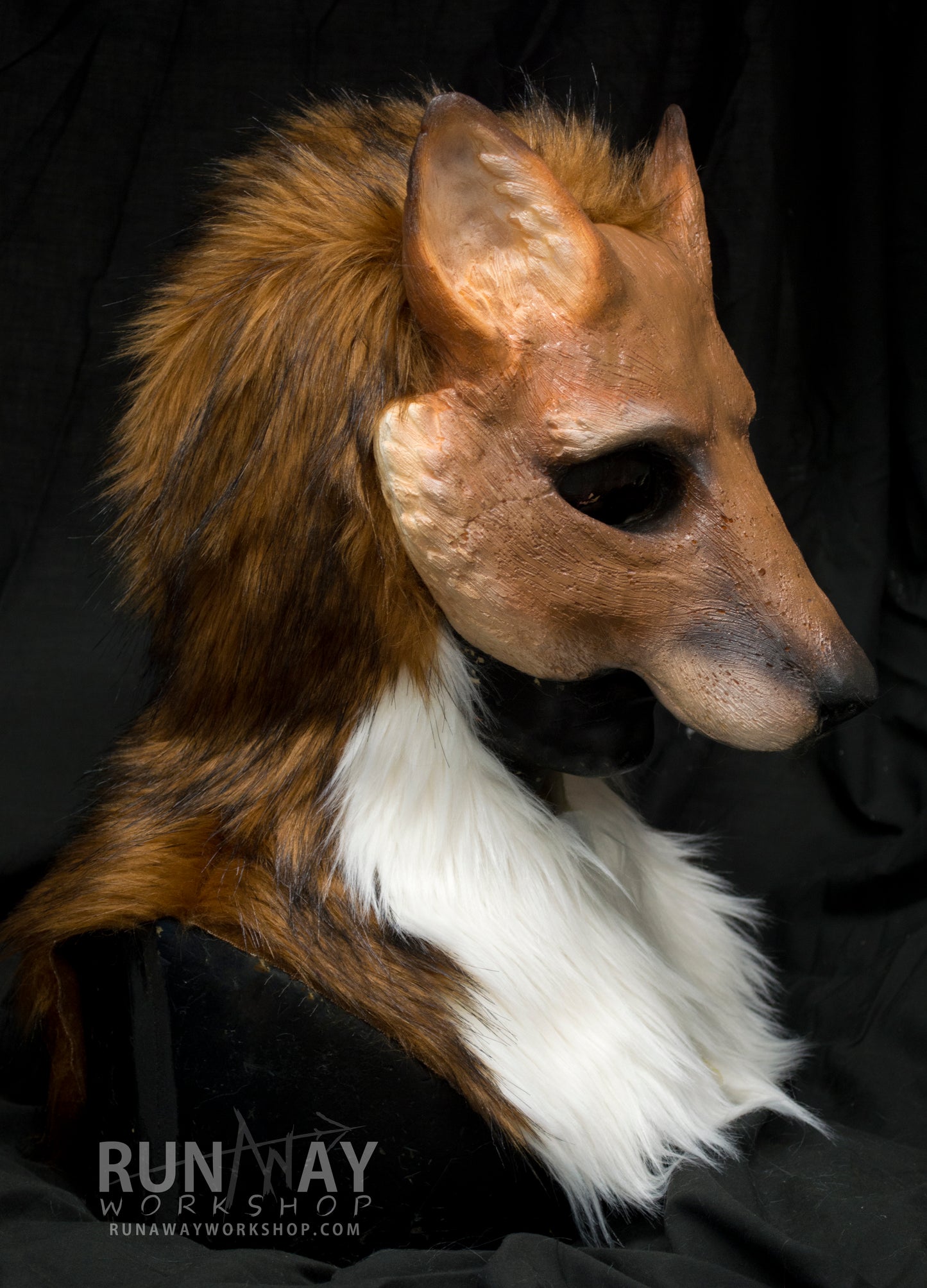 Red / brown fox durable hooded mask with tail for LARP, performance and costuming