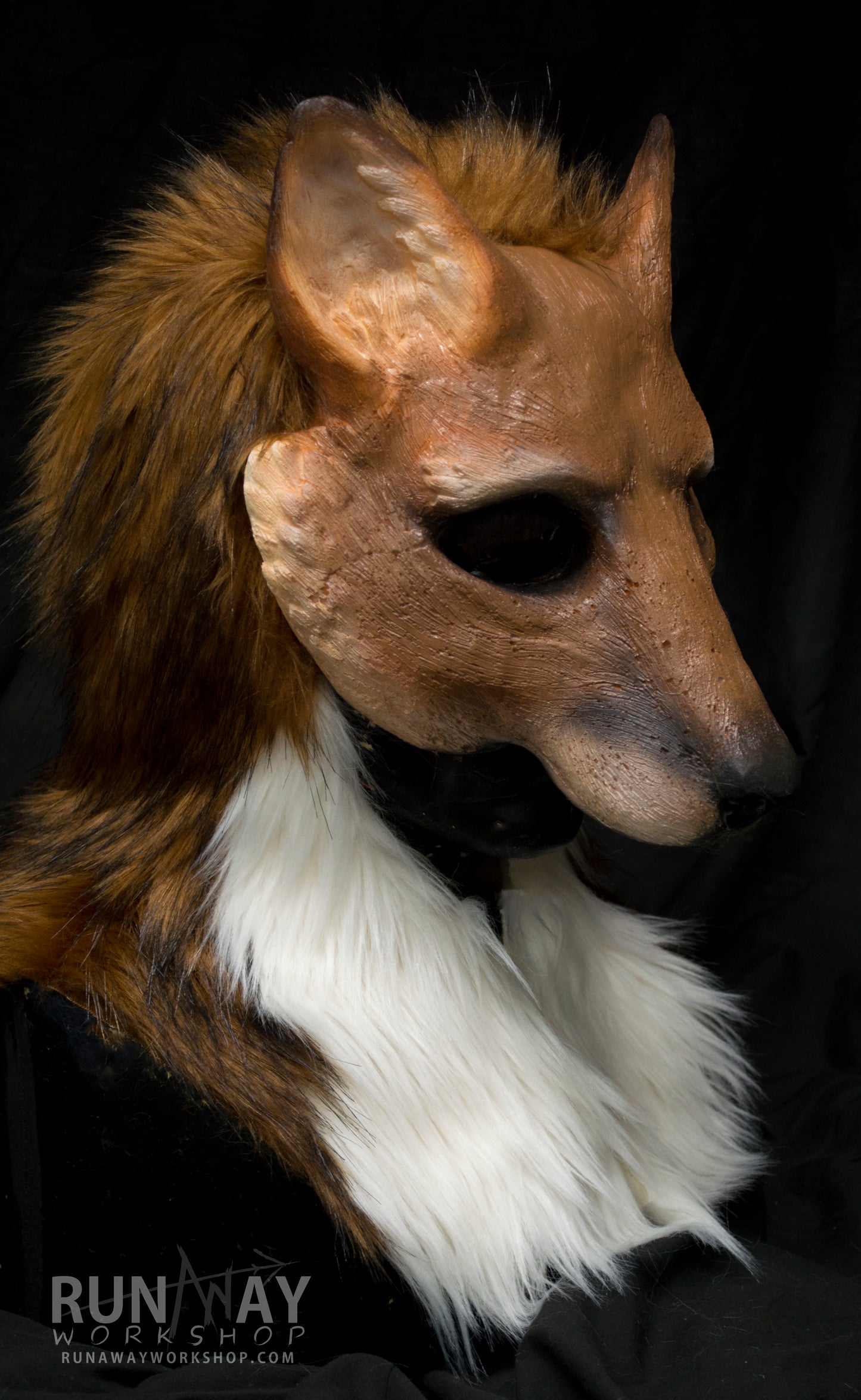 Red / brown fox durable hooded mask with tail for LARP, performance and costuming