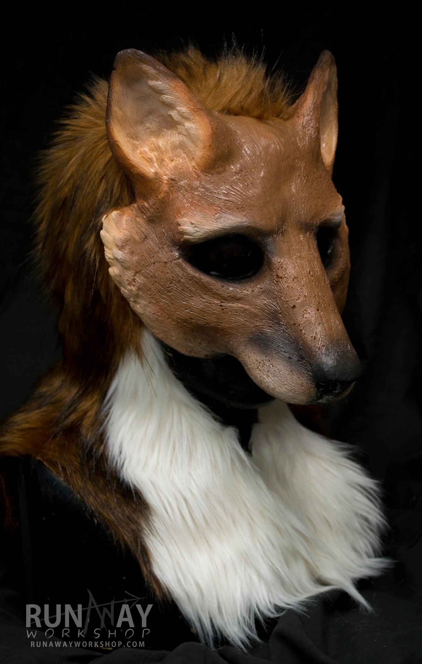 Red / brown fox durable hooded mask with tail for LARP, performance and costuming