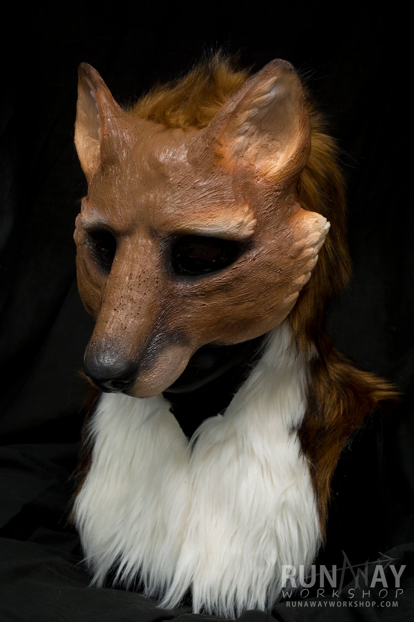 Red / brown fox durable hooded mask with tail for LARP, performance and costuming