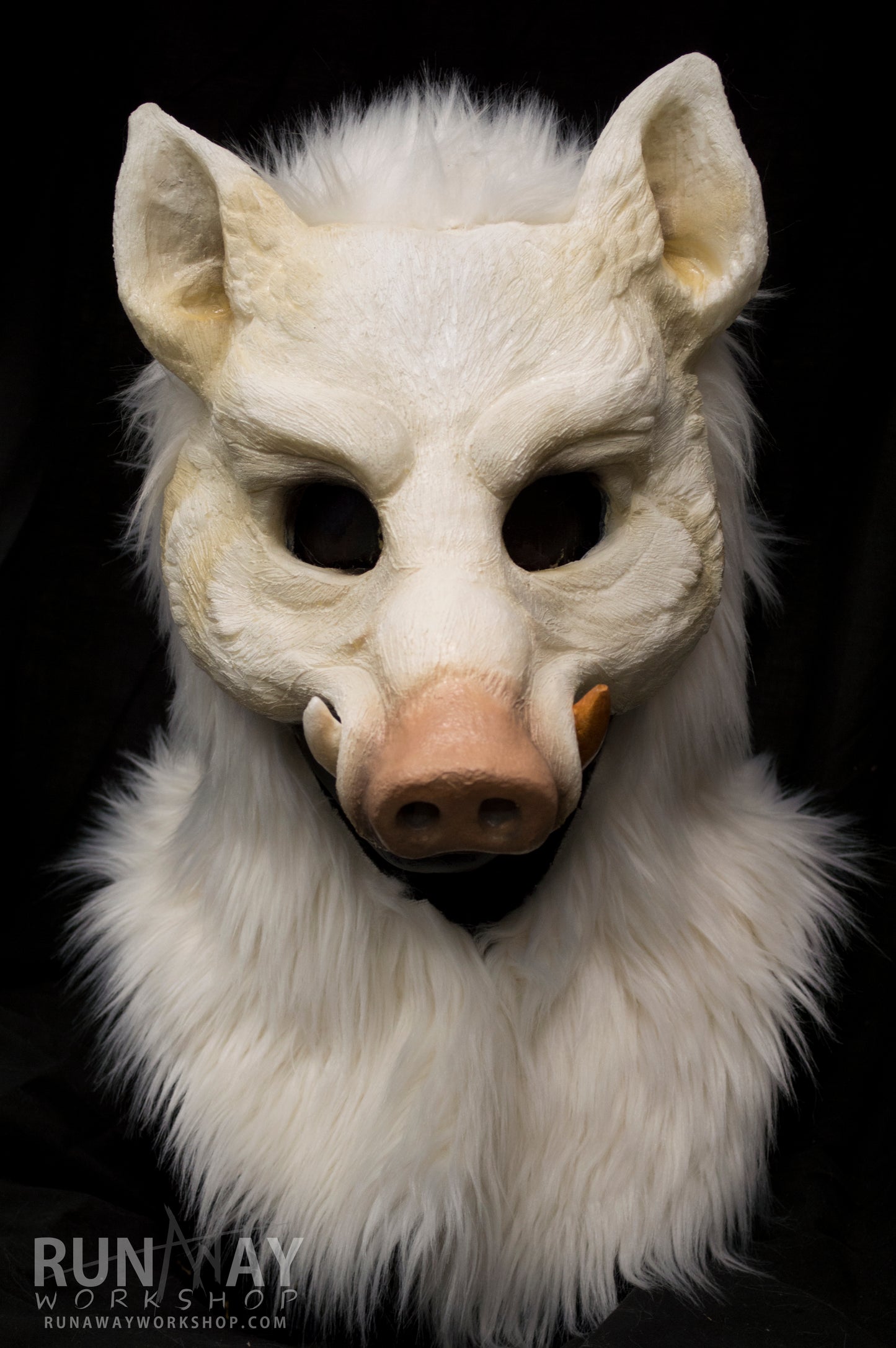 White boar, durable hooded mask for LARP, performance and costuming