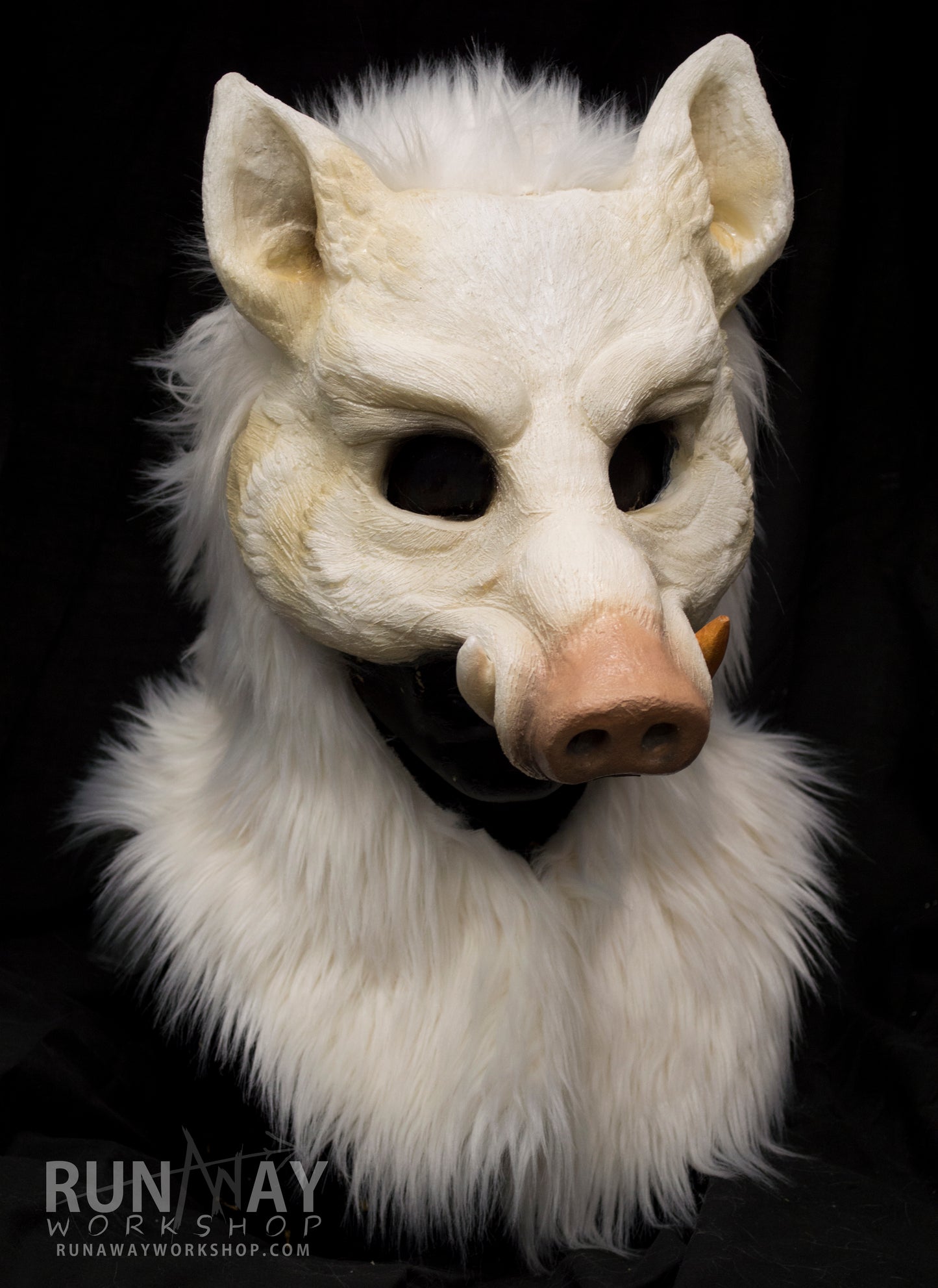 White boar, durable hooded mask for LARP, performance and costuming