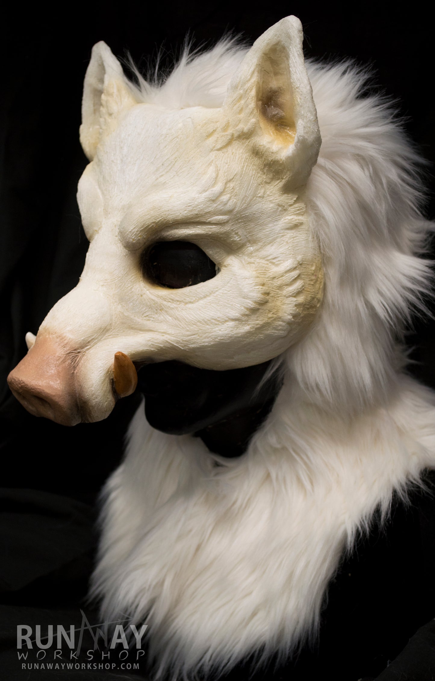 White boar, durable hooded mask for LARP, performance and costuming