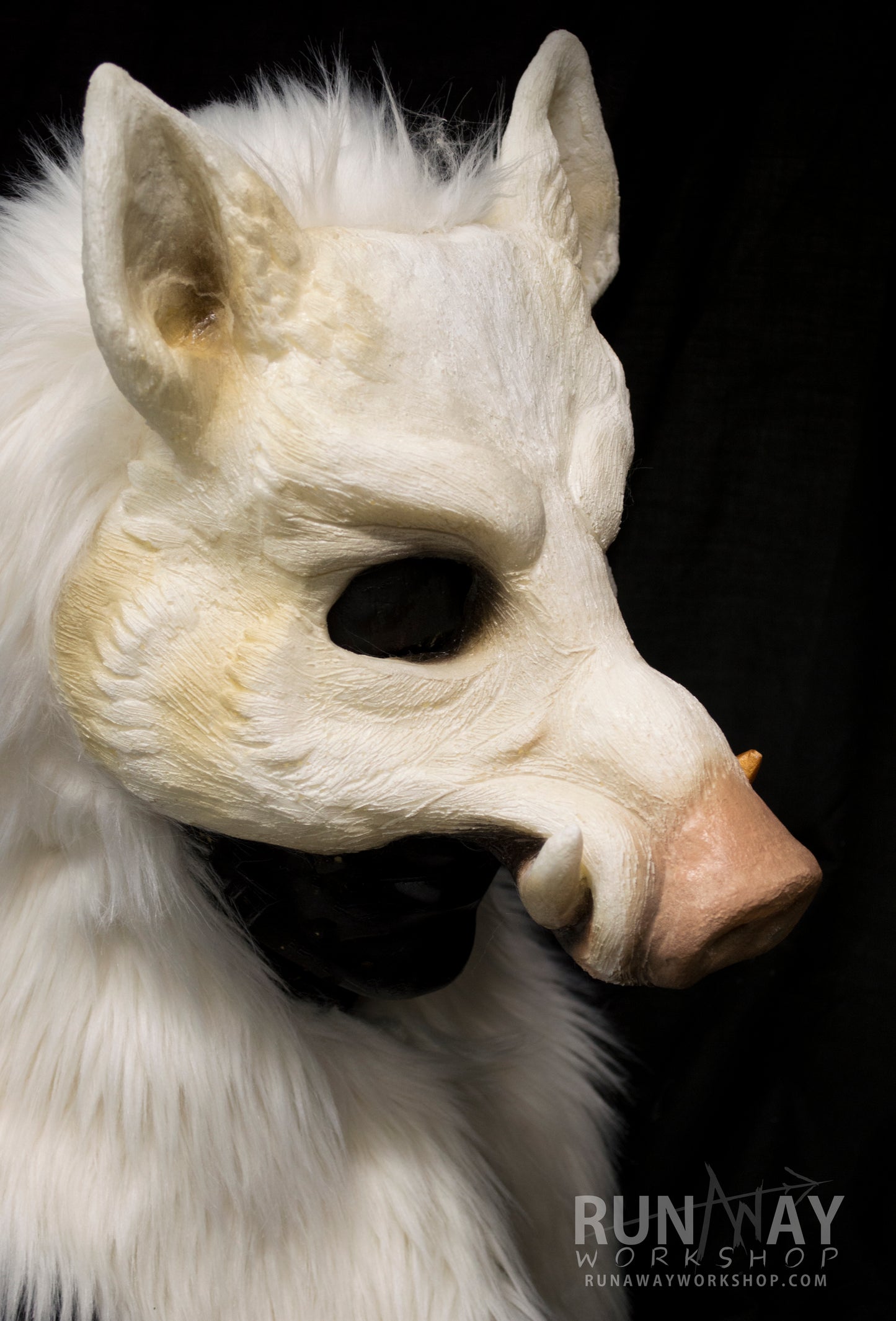 White boar, durable hooded mask for LARP, performance and costuming