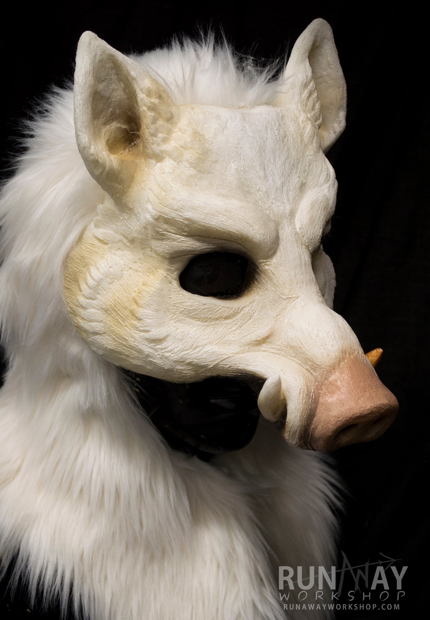 White boar, durable hooded mask for LARP, performance and costuming