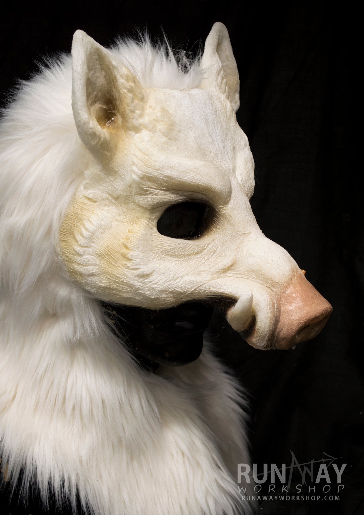 White boar, durable hooded mask for LARP, performance and costuming