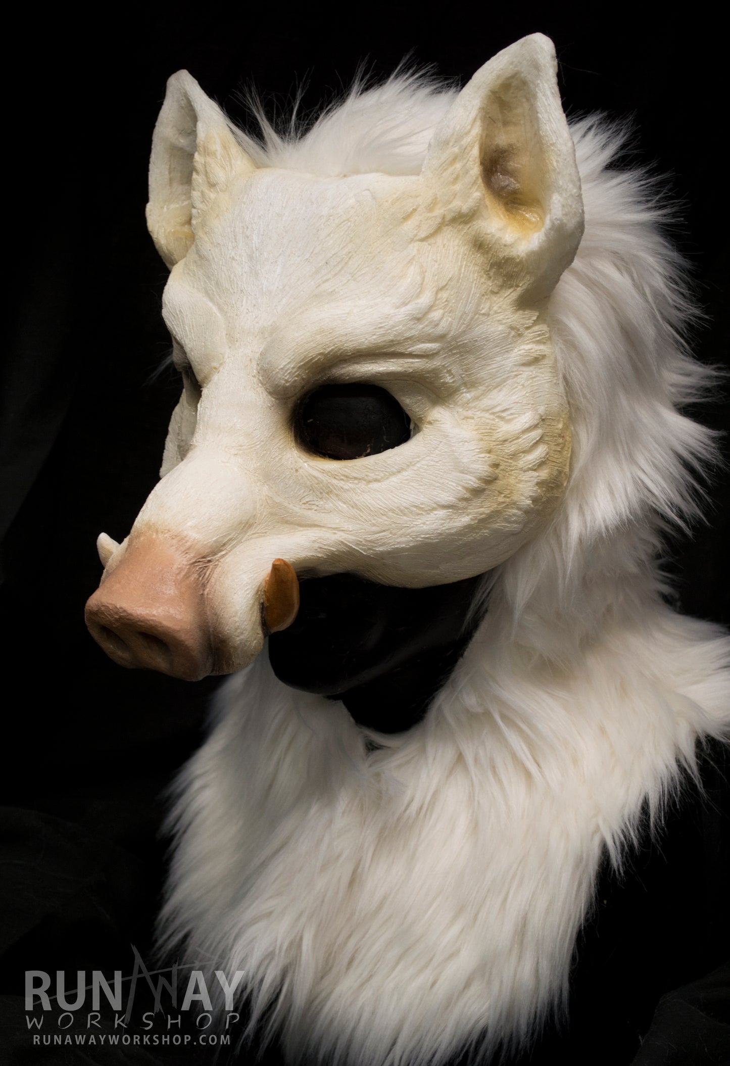 White boar, durable hooded mask for LARP, performance and costuming