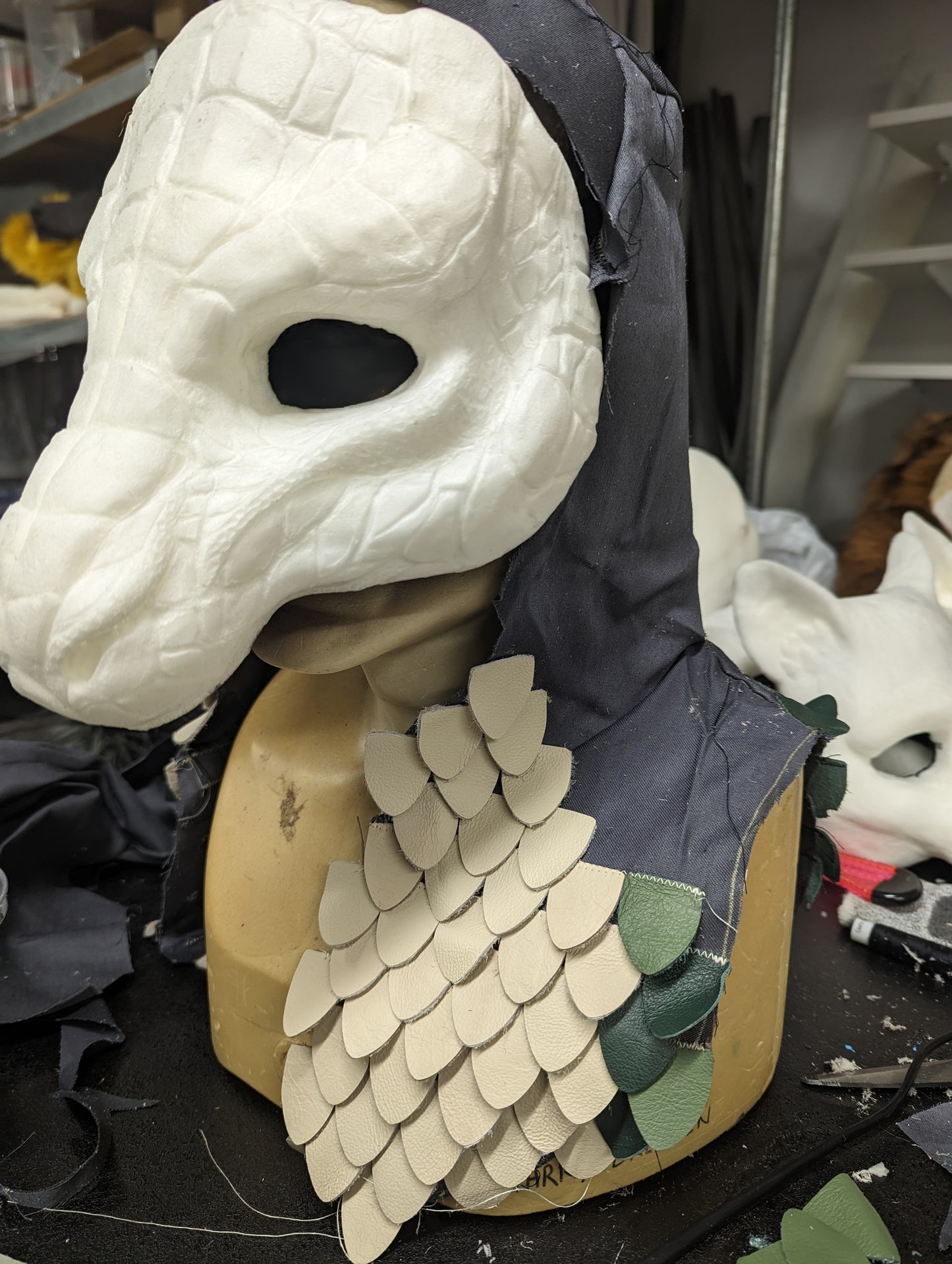 Custom painted LARP Scaled hooded mask