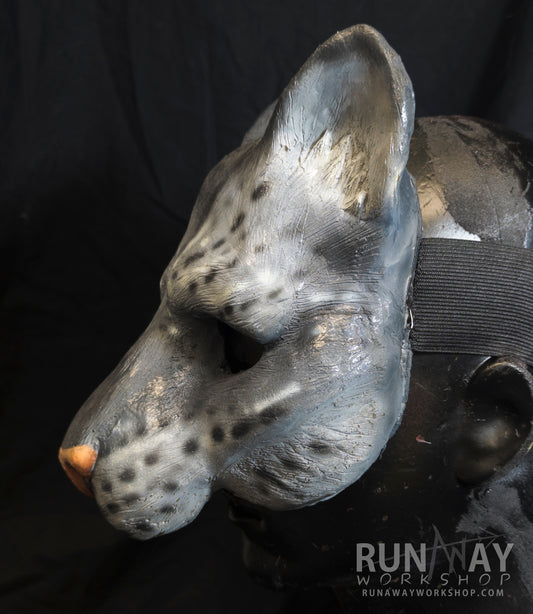 Grey khajiit, feline durable mask for LARP, performance and costuming