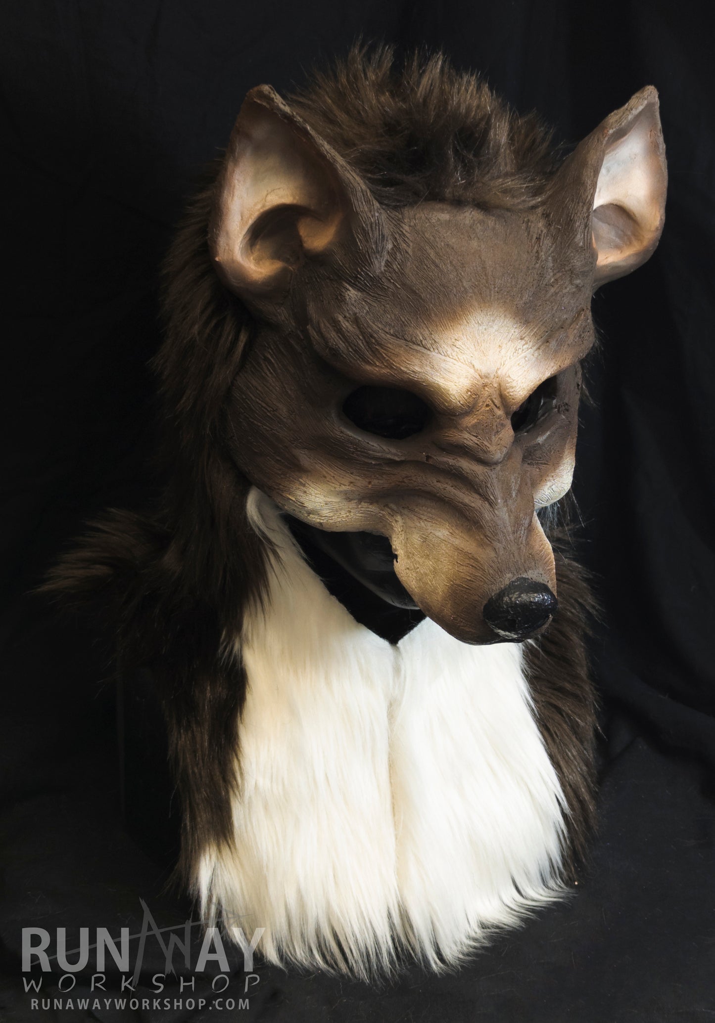 Brown and white wolf, durable hooded mask for LARP, performance and costuming