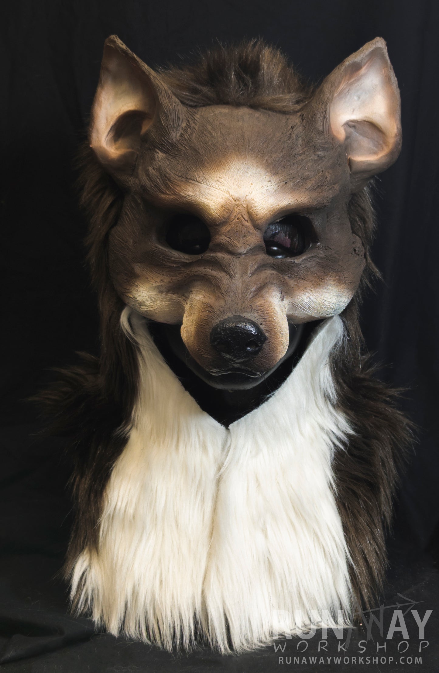 Brown and white wolf, durable hooded mask for LARP, performance and costuming