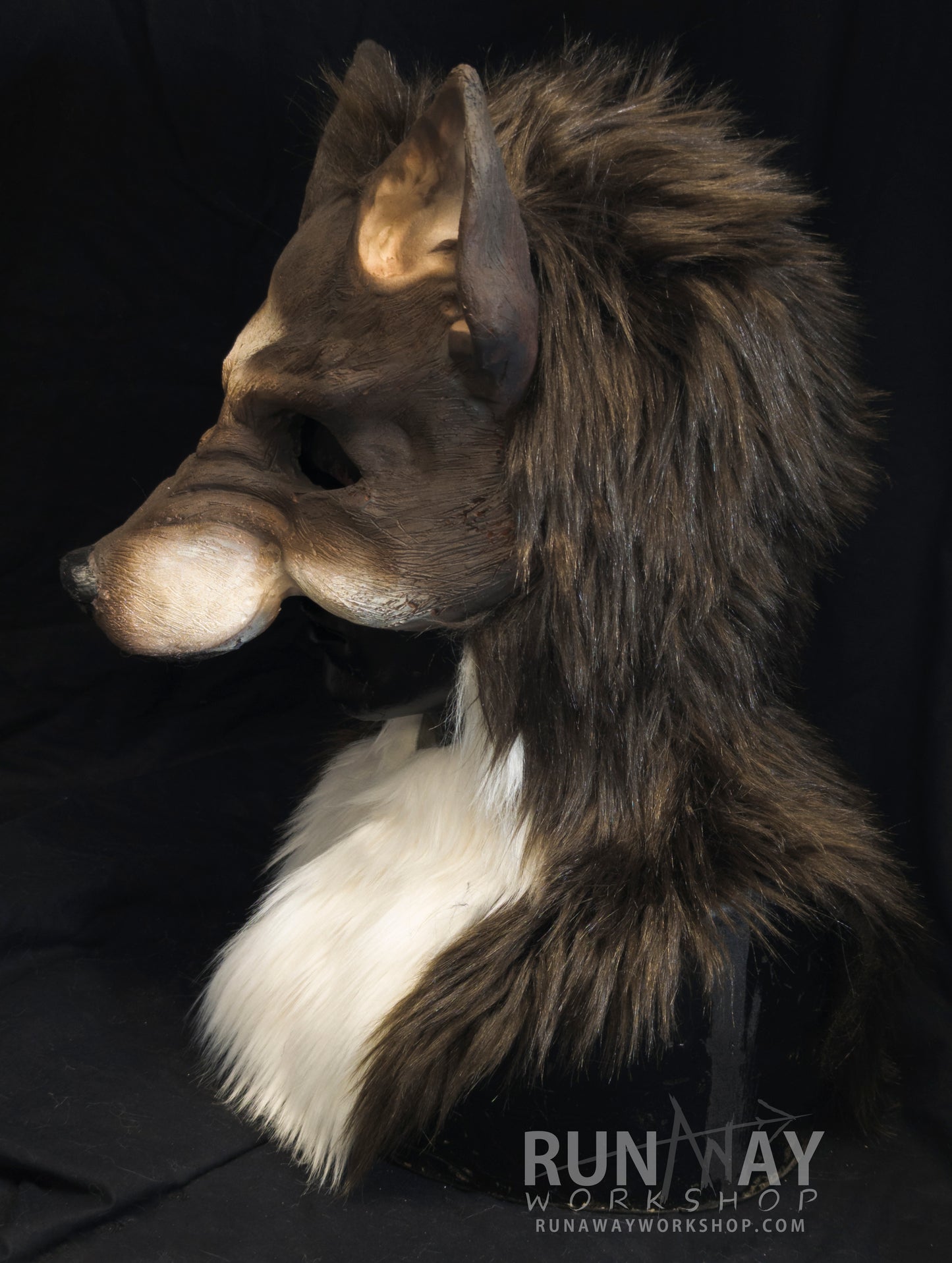 Brown and white wolf, durable hooded mask for LARP, performance and costuming