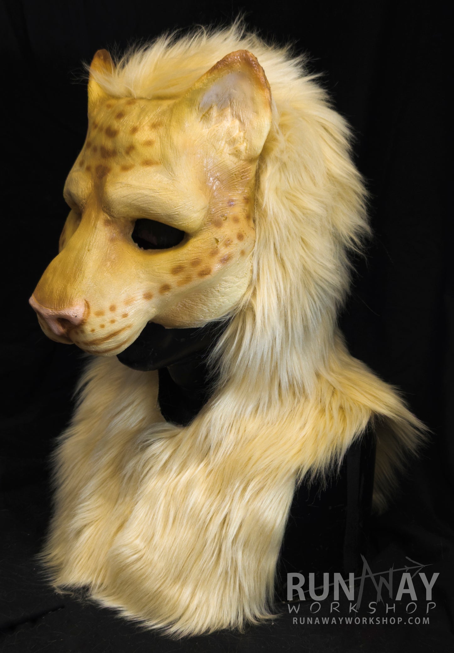 Blonde khajiit, feline durable hooded mask for LARP, performance and costuming