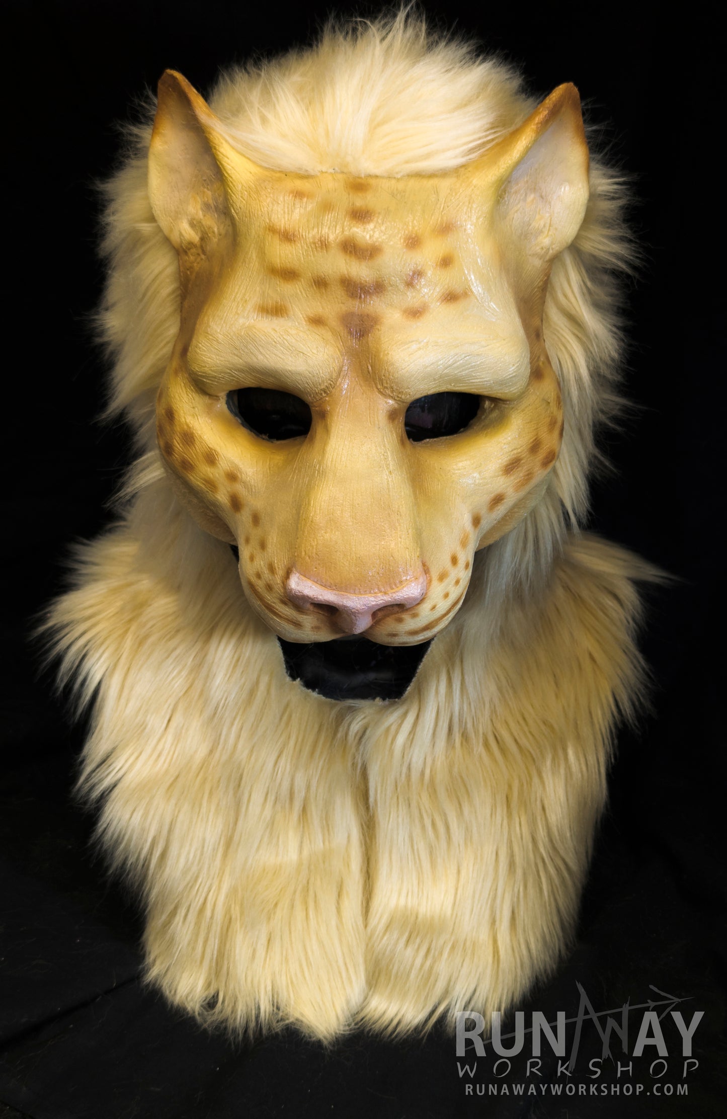 Blonde khajiit, feline durable hooded mask for LARP, performance and costuming
