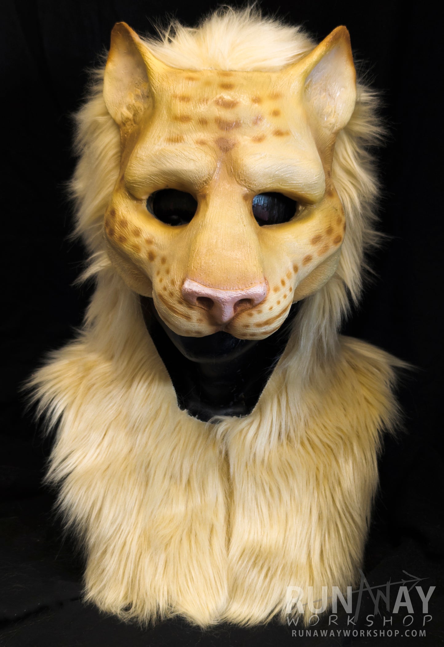Blonde khajiit, feline durable hooded mask for LARP, performance and costuming