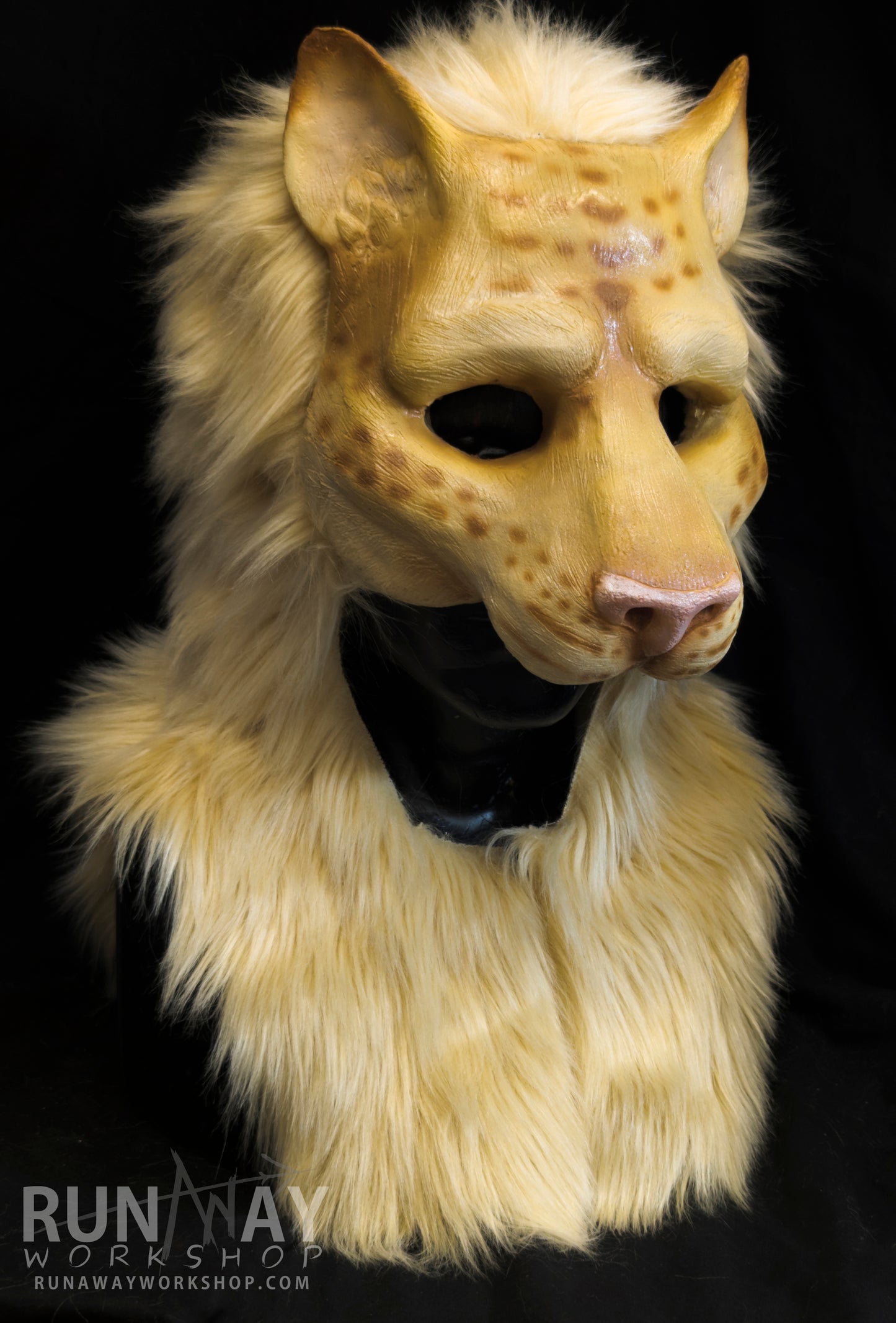 Blonde khajiit, feline durable hooded mask for LARP, performance and costuming