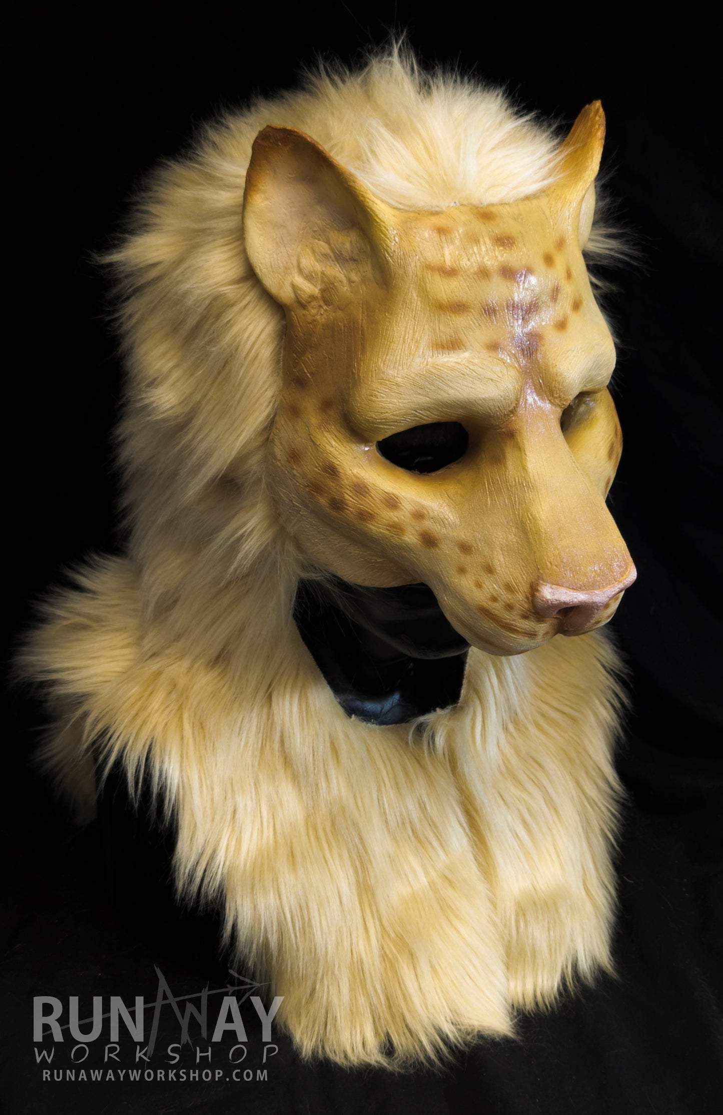 Blonde khajiit, feline durable hooded mask for LARP, performance and costuming