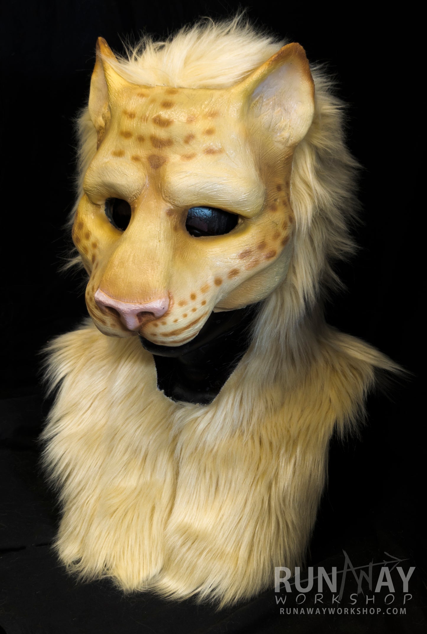 Blonde khajiit, feline durable hooded mask for LARP, performance and costuming