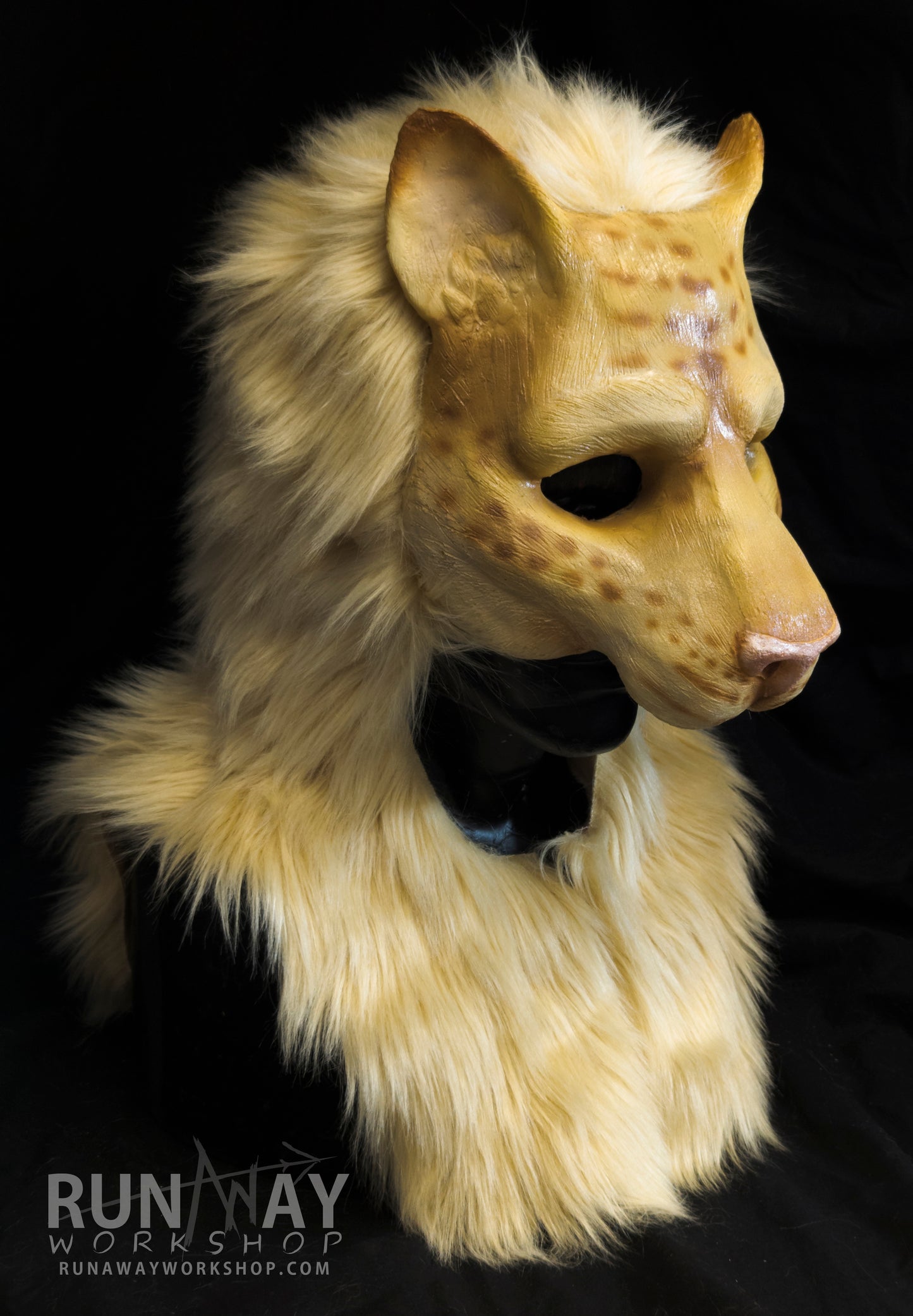 Blonde khajiit, feline durable hooded mask for LARP, performance and costuming
