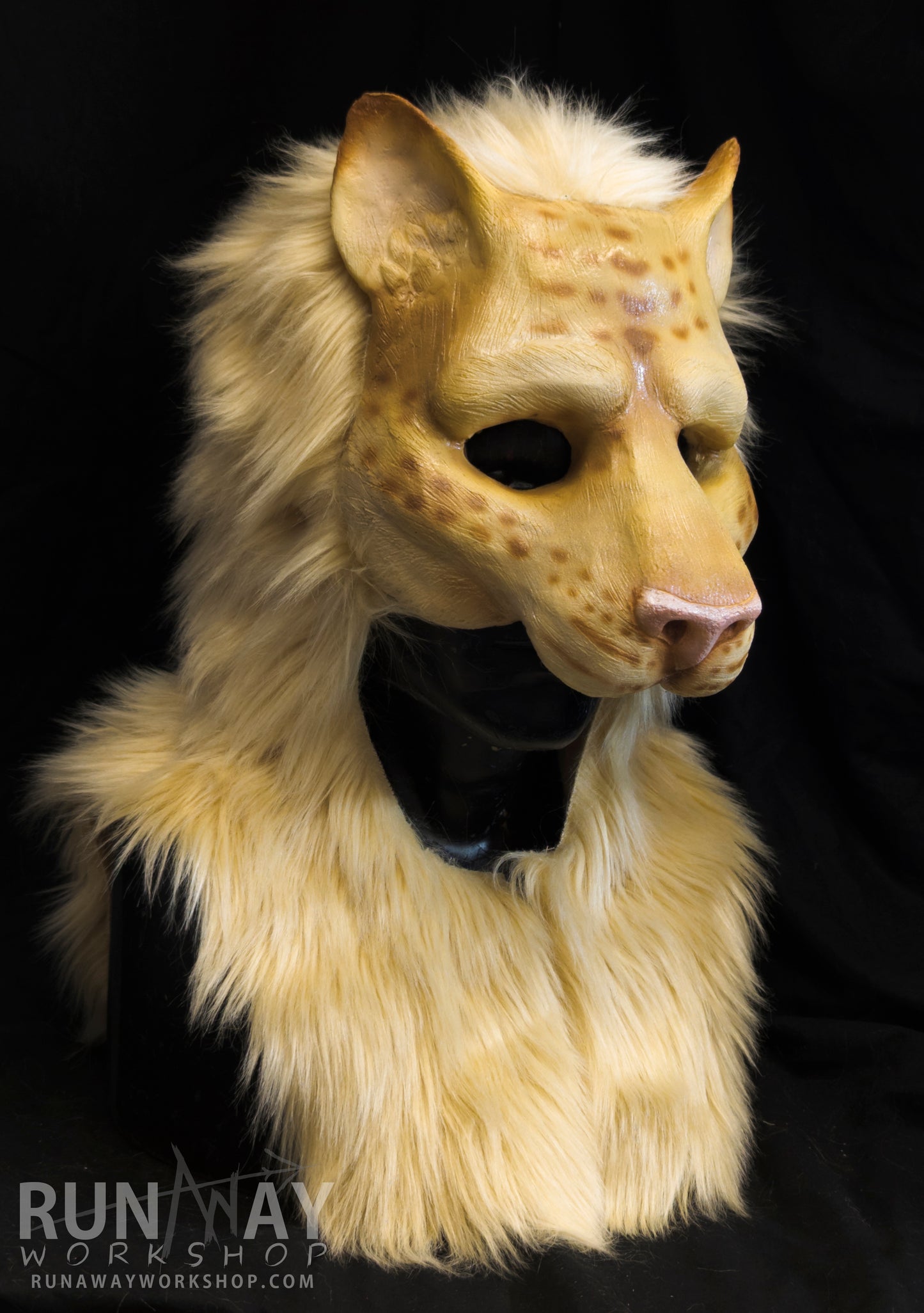 Blonde khajiit, feline durable hooded mask for LARP, performance and costuming