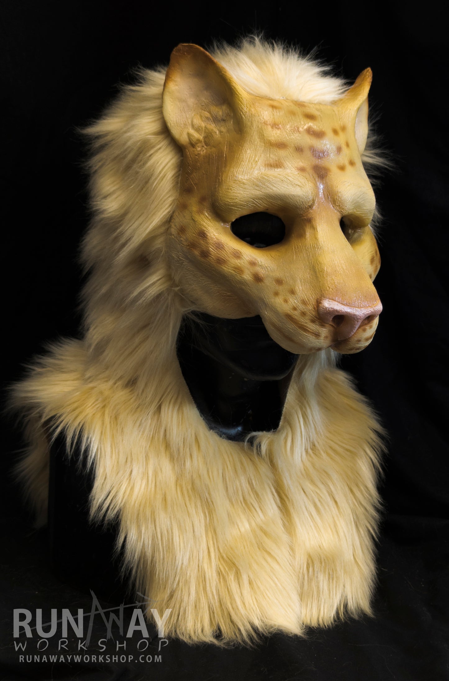 Blonde khajiit, feline durable hooded mask for LARP, performance and costuming