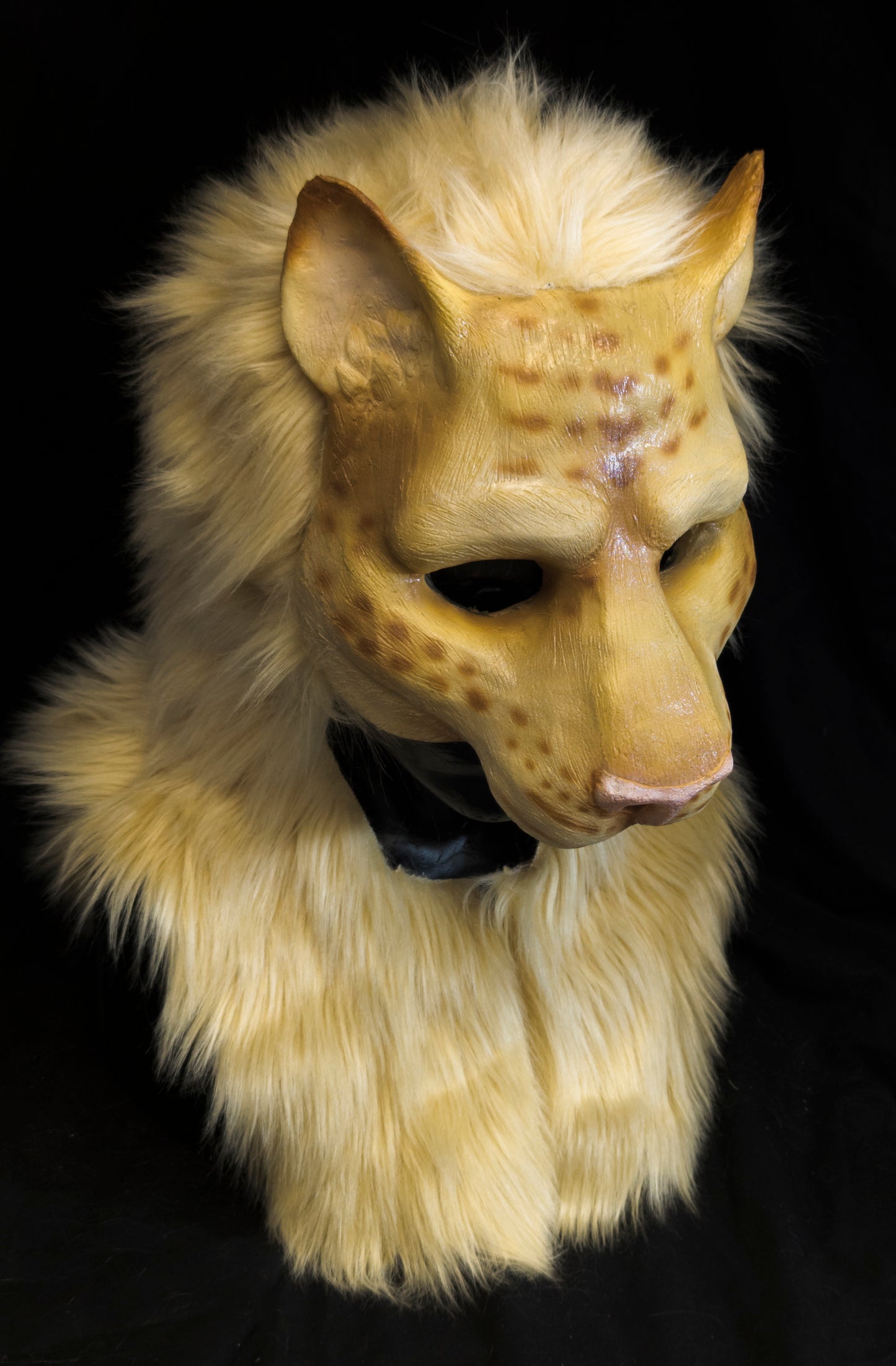 Blonde khajiit, feline durable hooded mask for LARP, performance and costuming