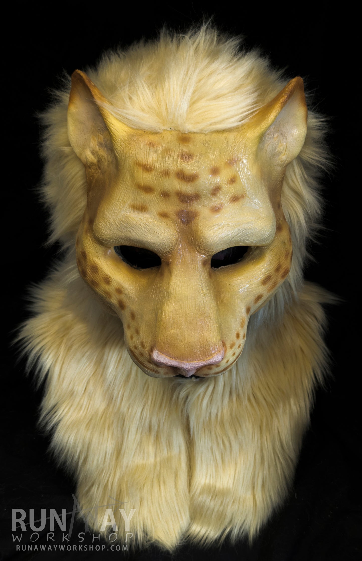 Blonde khajiit, feline durable hooded mask for LARP, performance and costuming