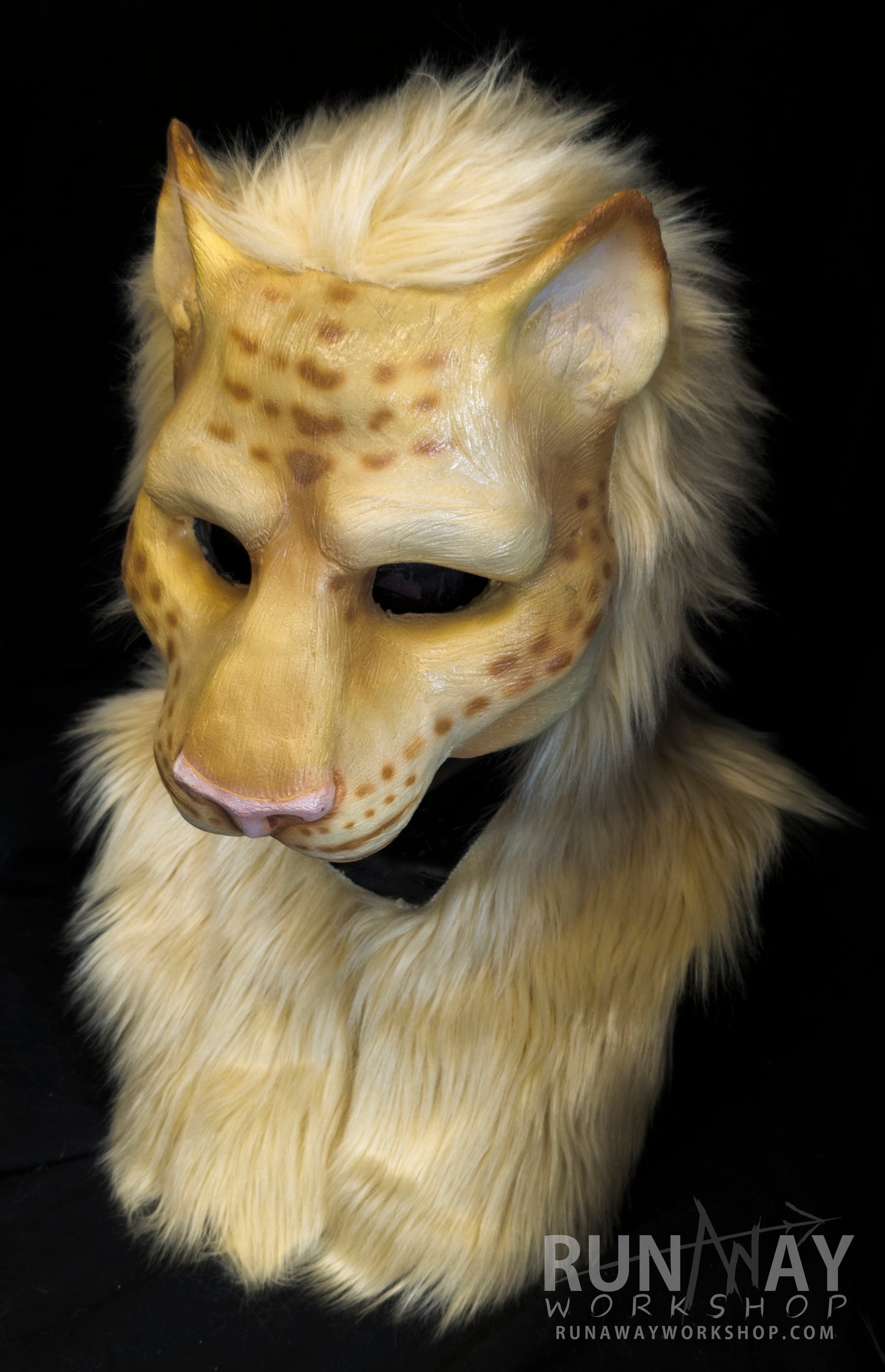 Blonde khajiit, feline durable hooded mask for LARP, performance and costuming