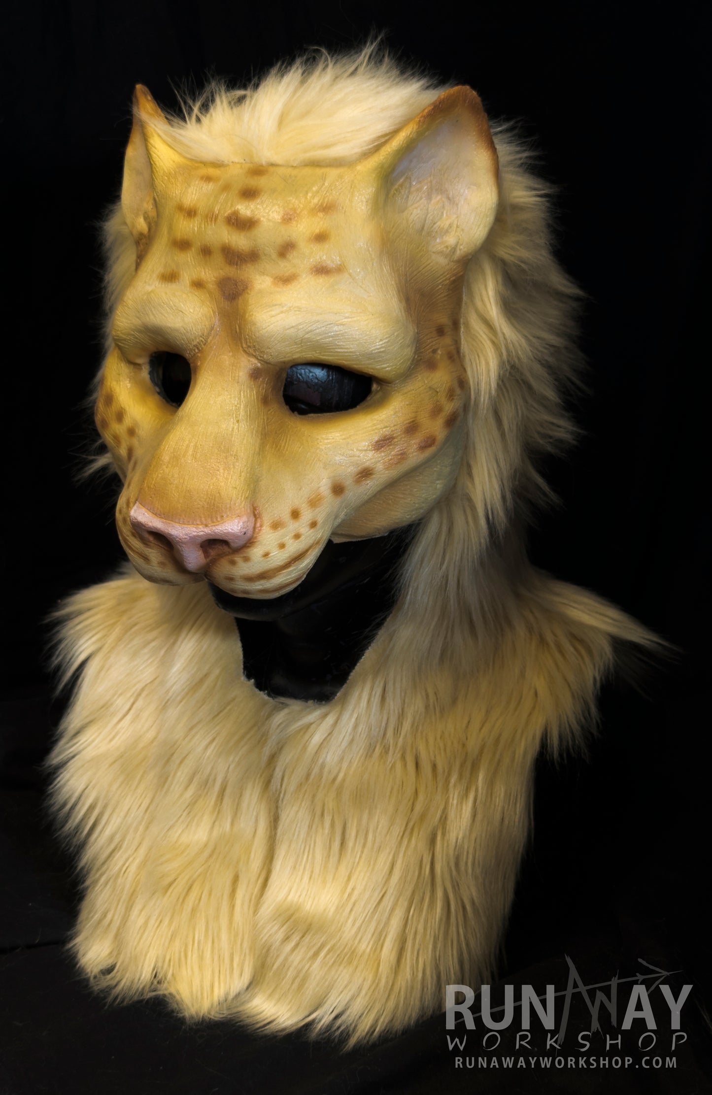 Blonde khajiit, feline durable hooded mask for LARP, performance and costuming