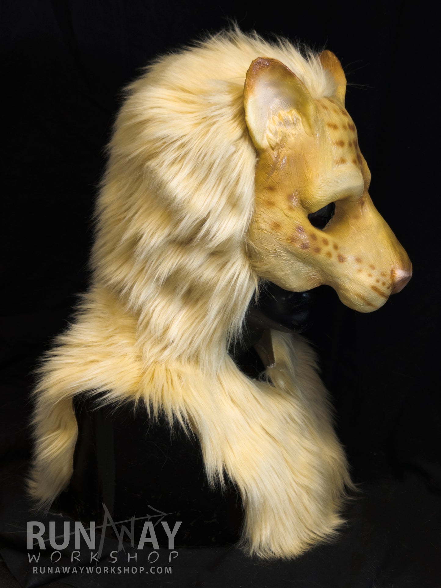Blonde khajiit, feline durable hooded mask for LARP, performance and costuming