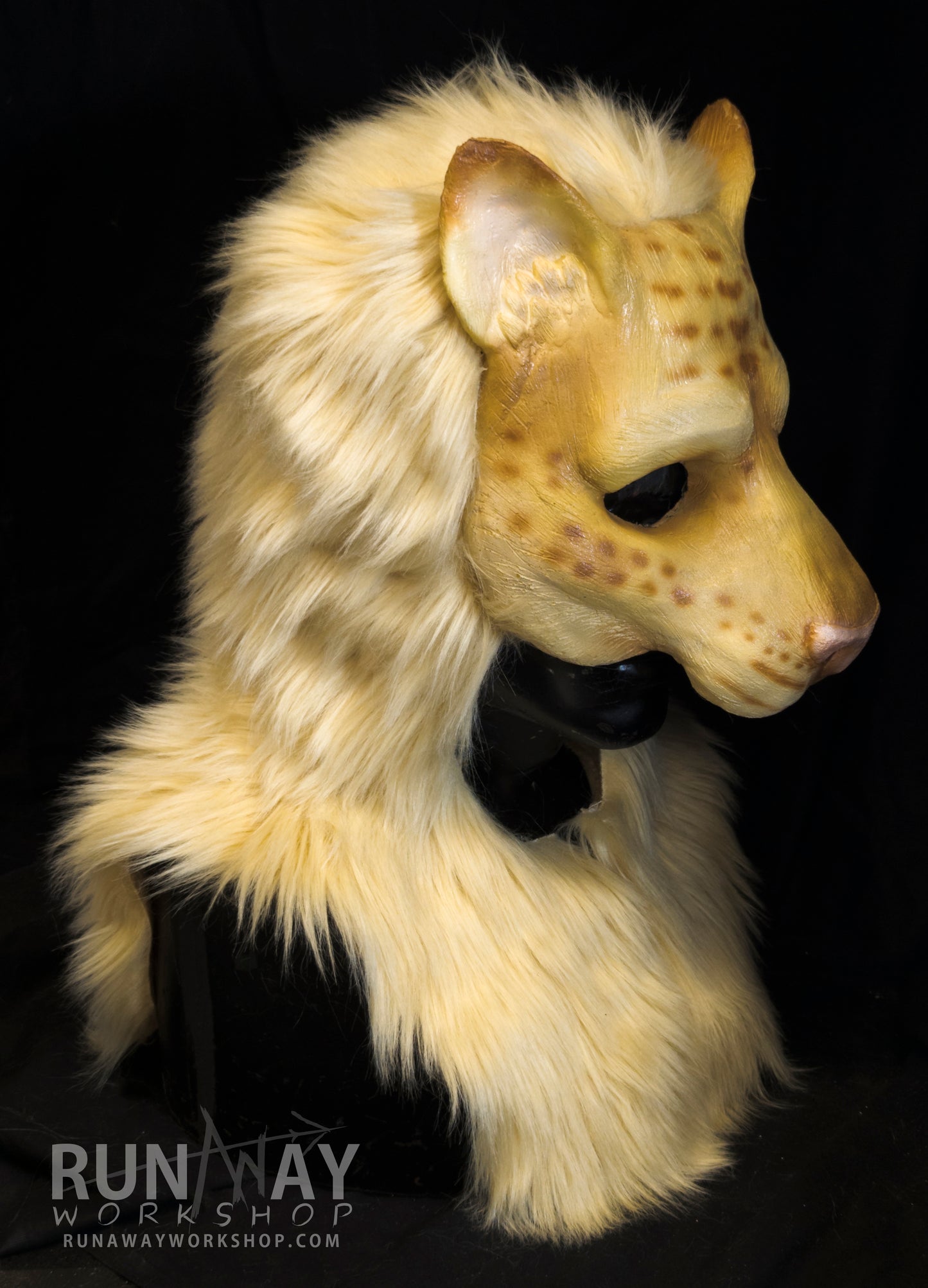 Blonde khajiit, feline durable hooded mask for LARP, performance and costuming