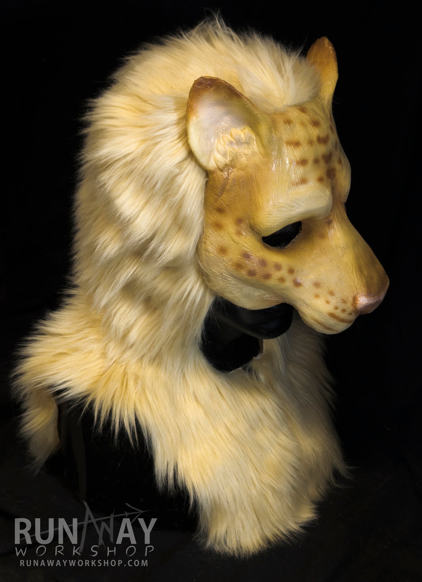 Blonde khajiit, feline durable hooded mask for LARP, performance and costuming