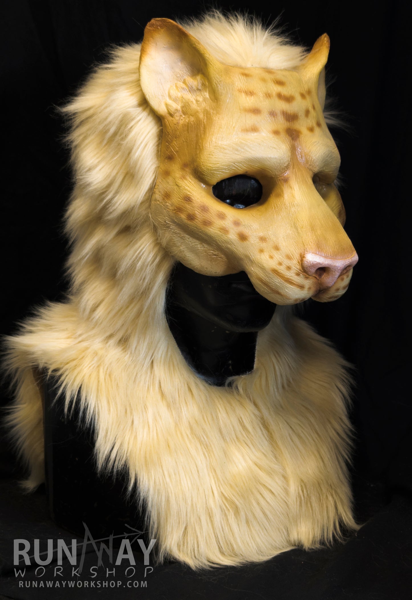 Blonde khajiit, feline durable hooded mask for LARP, performance and costuming
