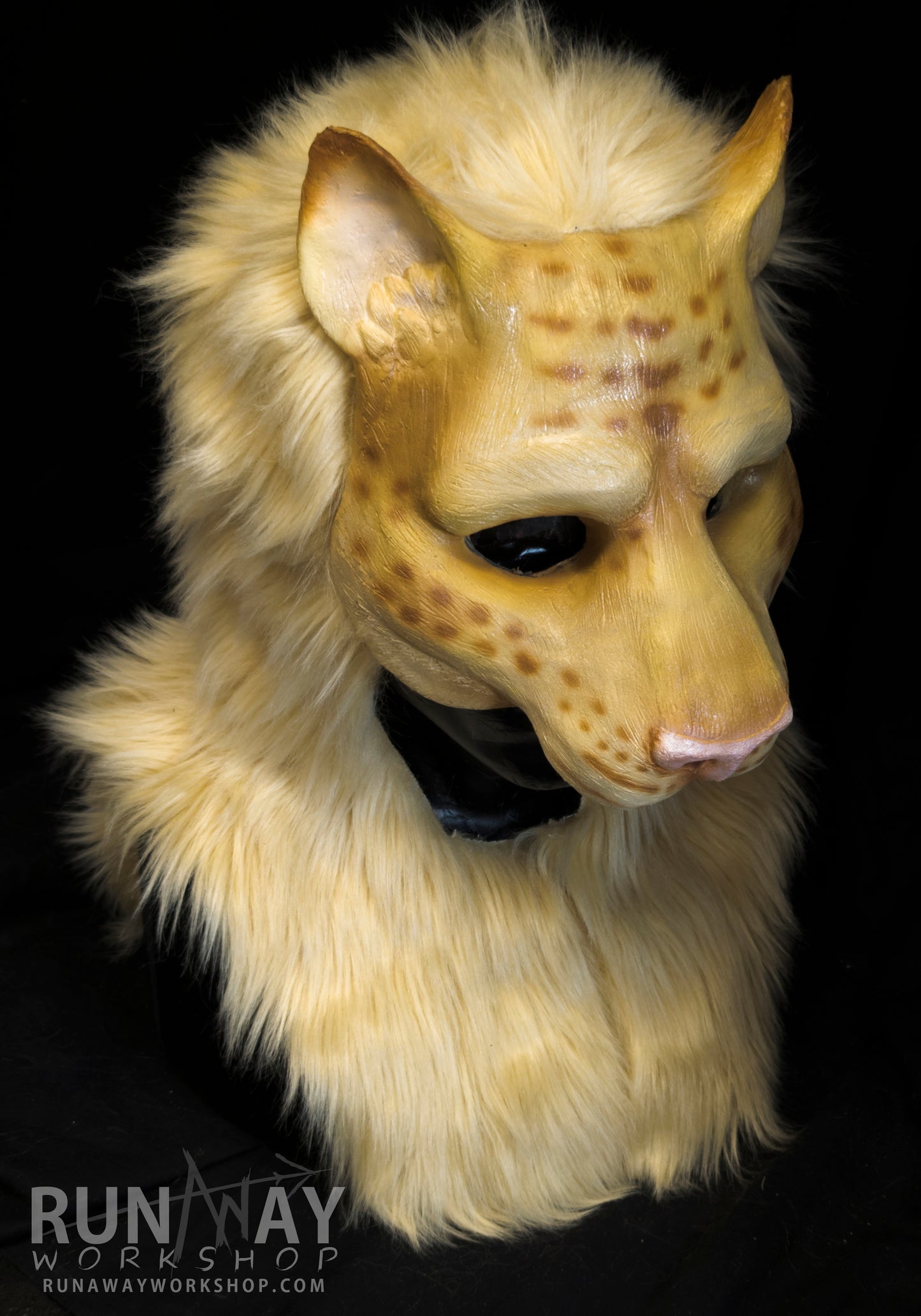 Blonde khajiit, feline durable hooded mask for LARP, performance and costuming