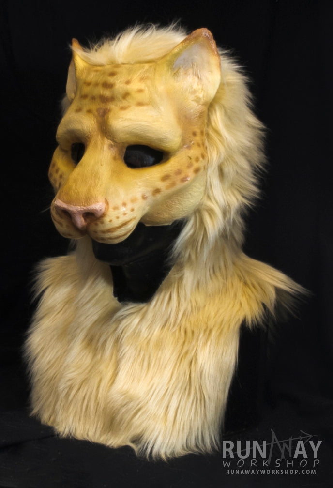 Blonde khajiit, feline durable hooded mask for LARP, performance and costuming