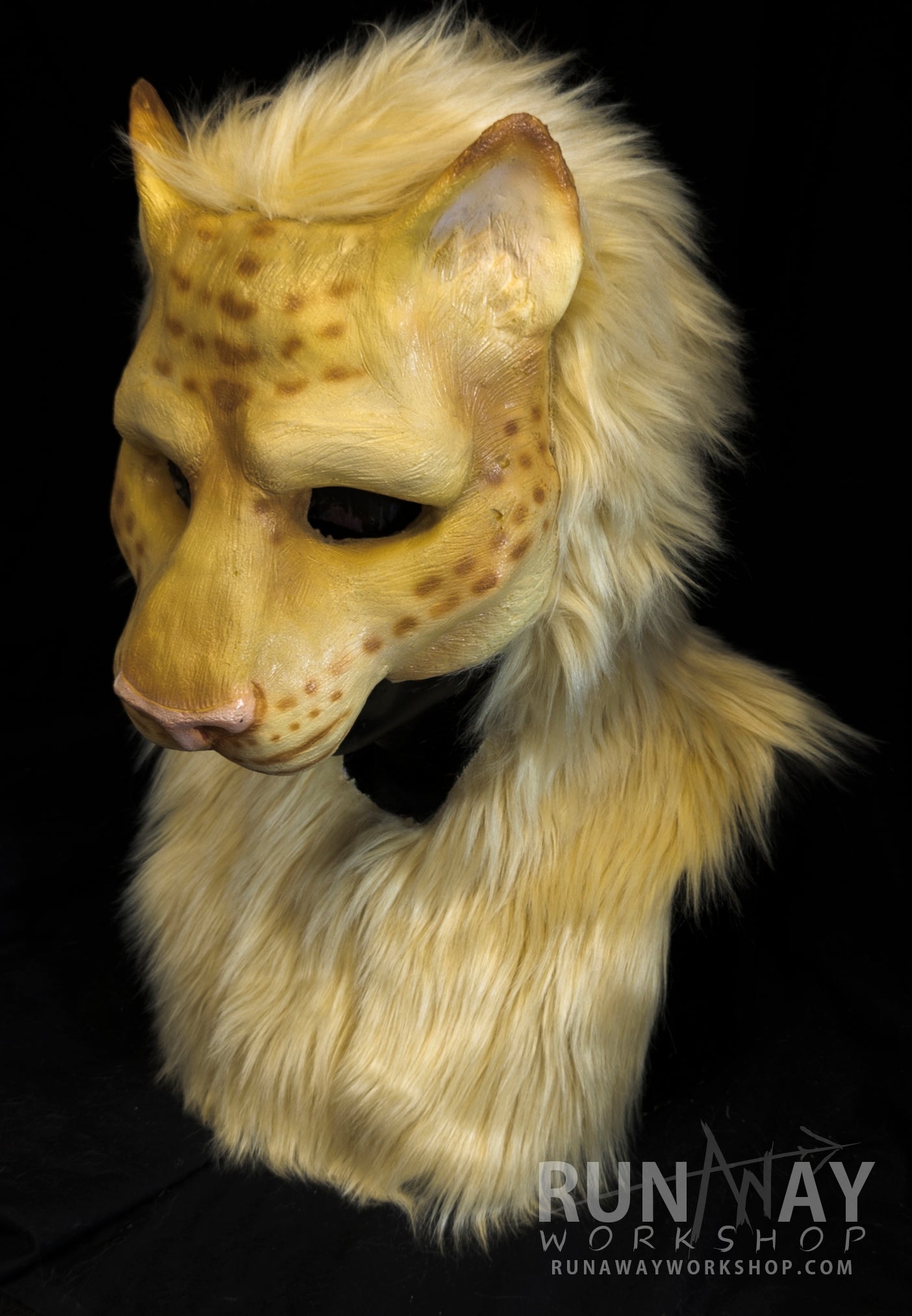 Blonde khajiit, feline durable hooded mask for LARP, performance and costuming