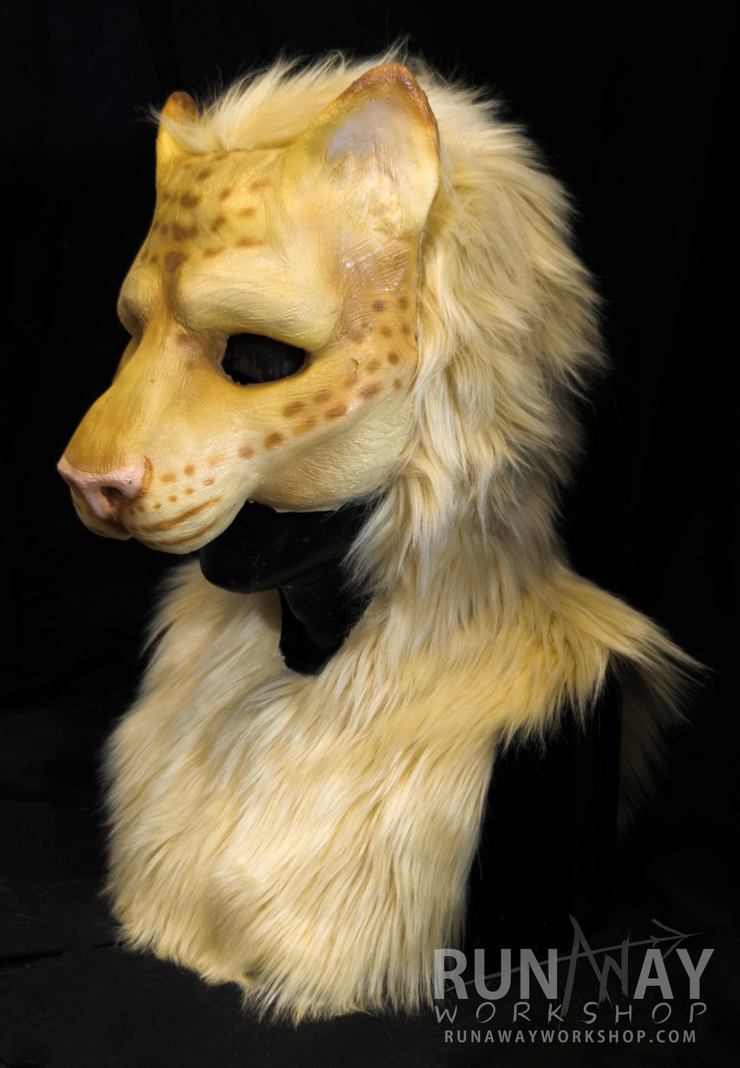 Blonde khajiit, feline durable hooded mask for LARP, performance and costuming