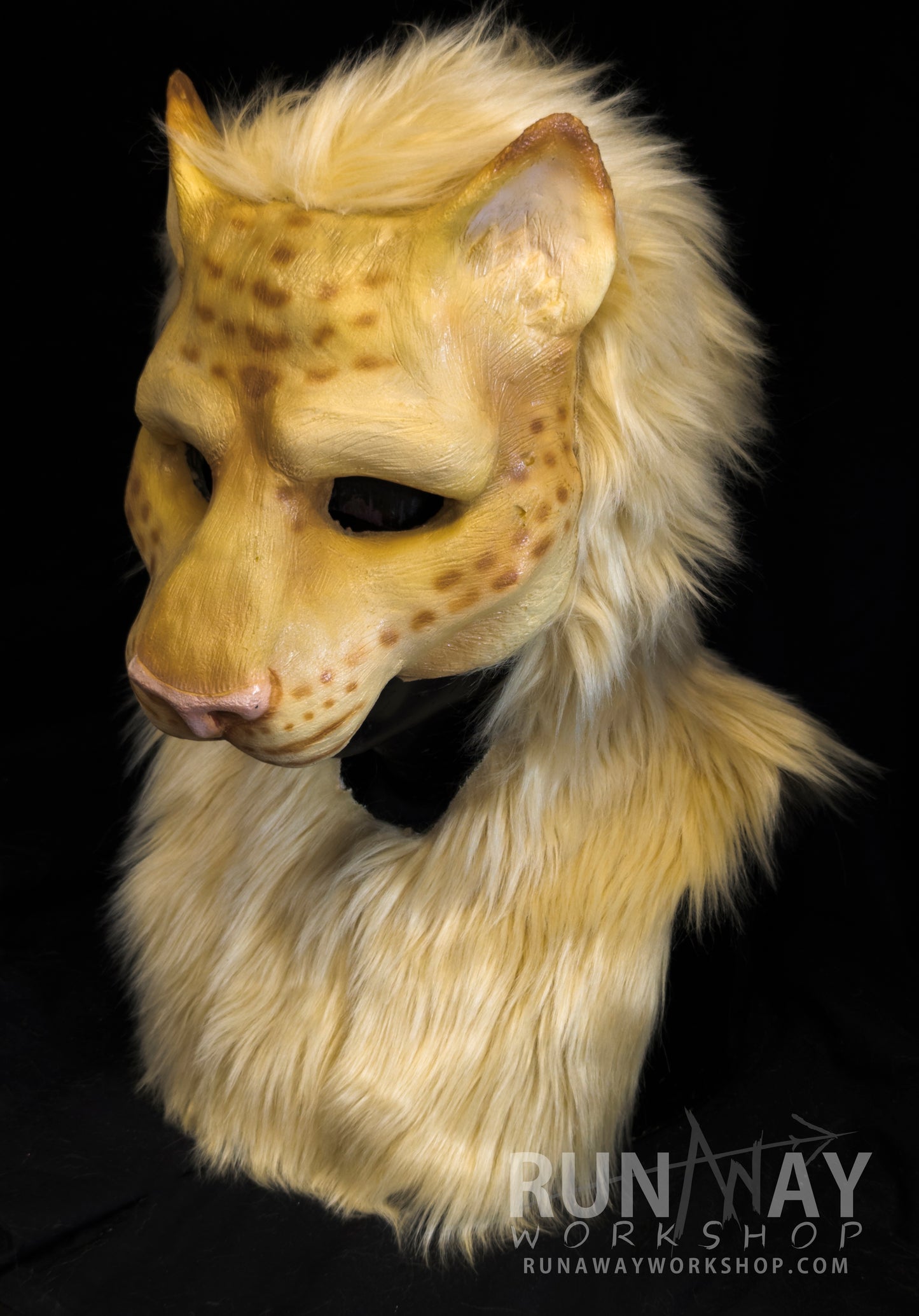 Blonde khajiit, feline durable hooded mask for LARP, performance and costuming