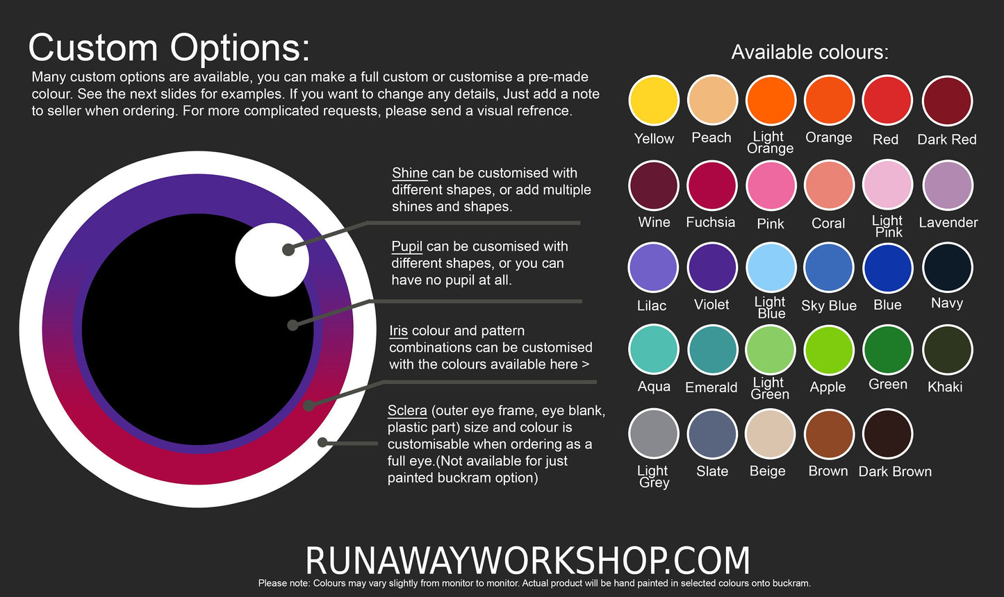 Grey follow me effect toony eyes for costumes, fursuits and mascots (1 pair)(Many colours and custom painted options) Waterproof